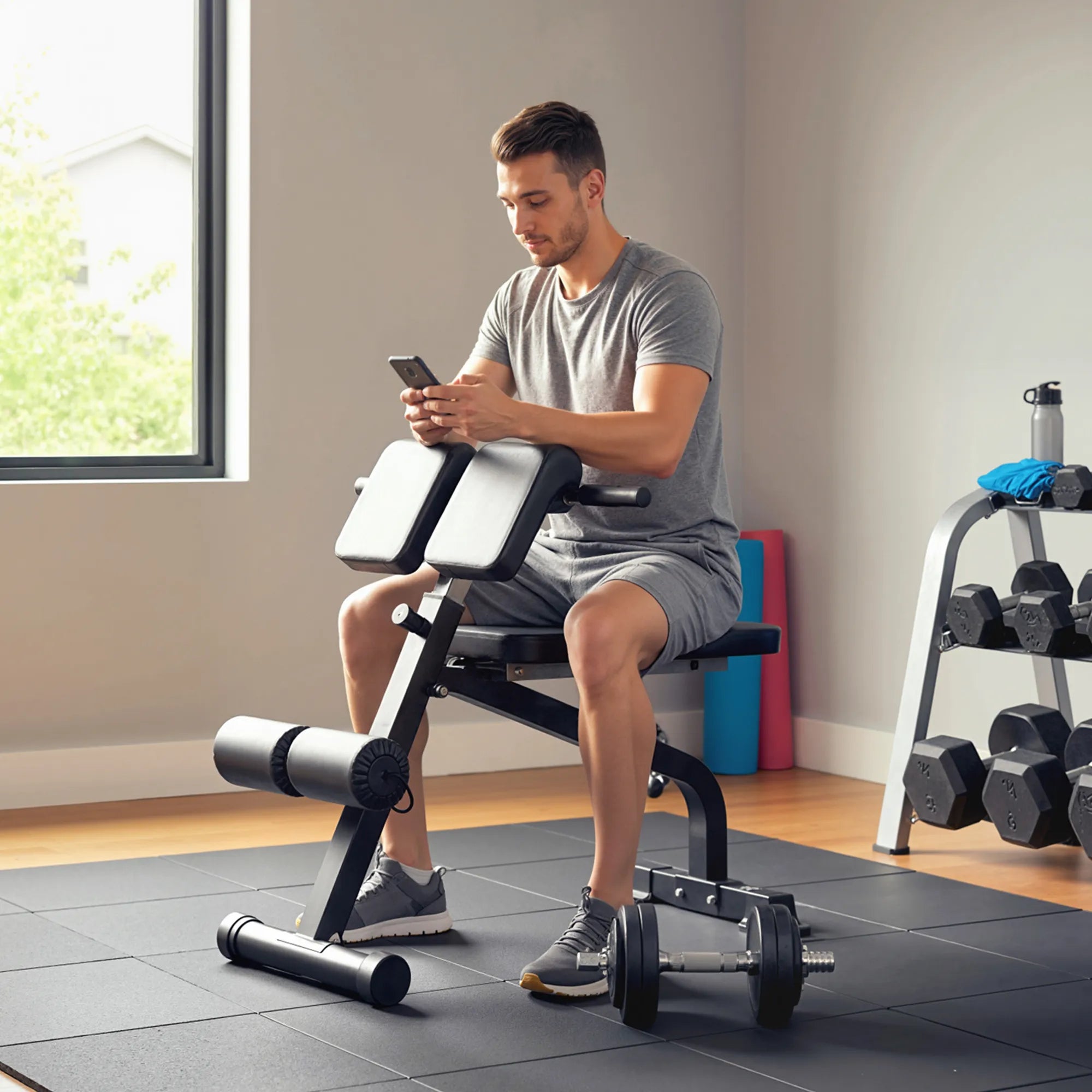 Multifunkcinis treniruočių suolelis, reguliuojamas, iki 150 kg, juodas