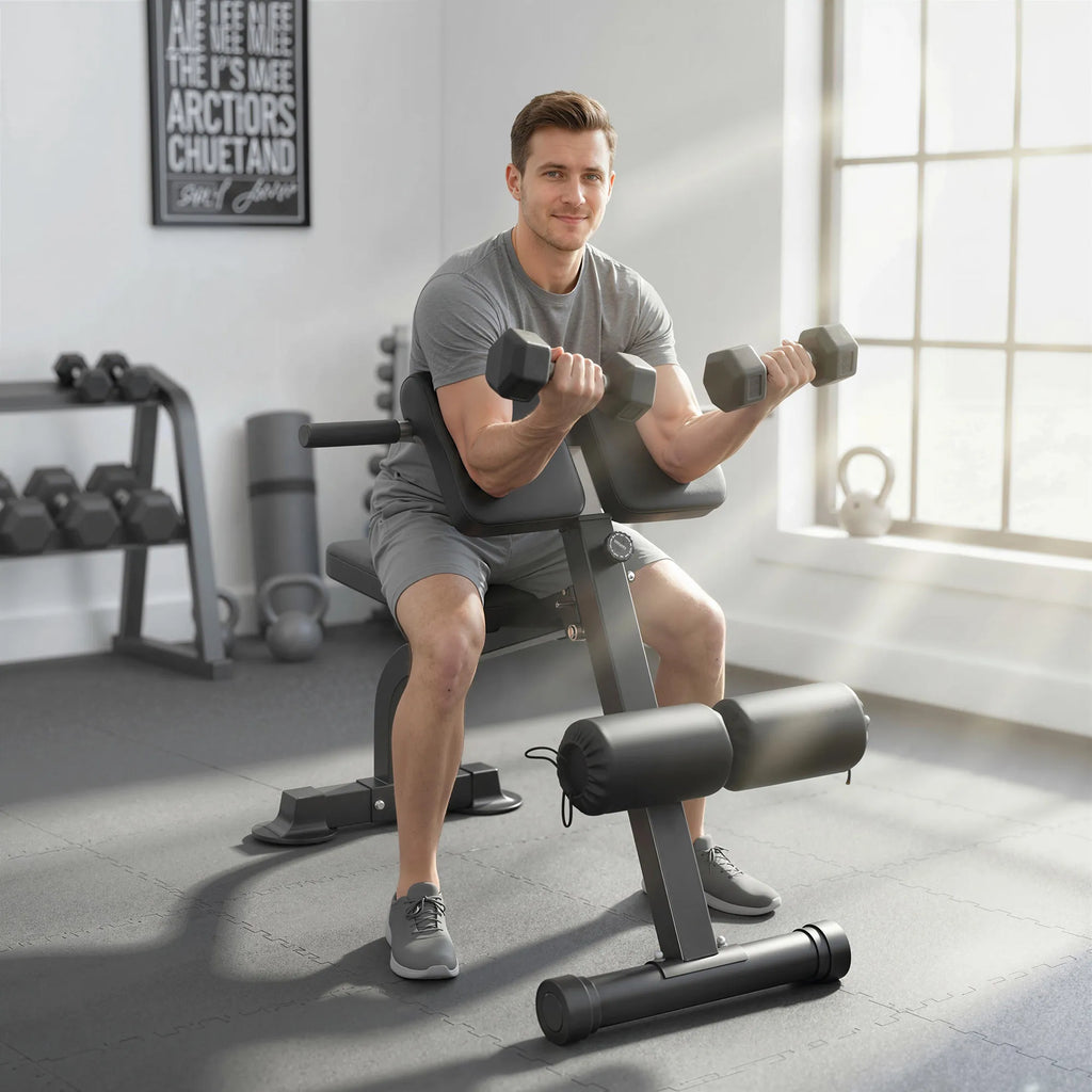 Multifunkcinis treniruočių suolelis, reguliuojamas, iki 150 kg, juodas