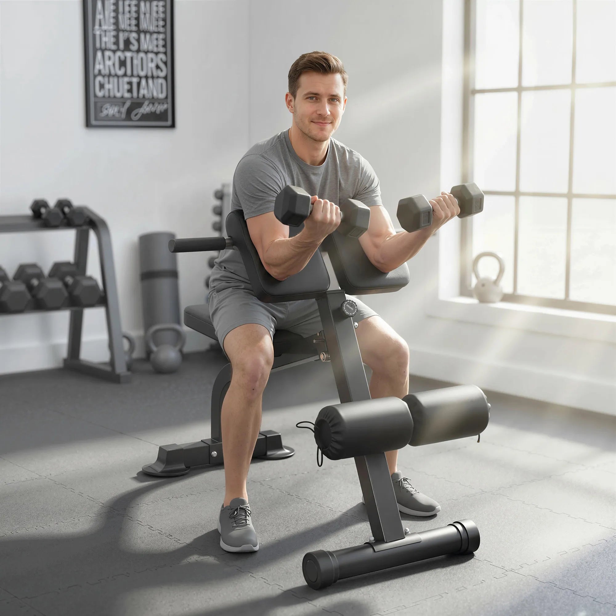 Multifunkcinis treniruočių suolelis, reguliuojamas, iki 150 kg, juodas