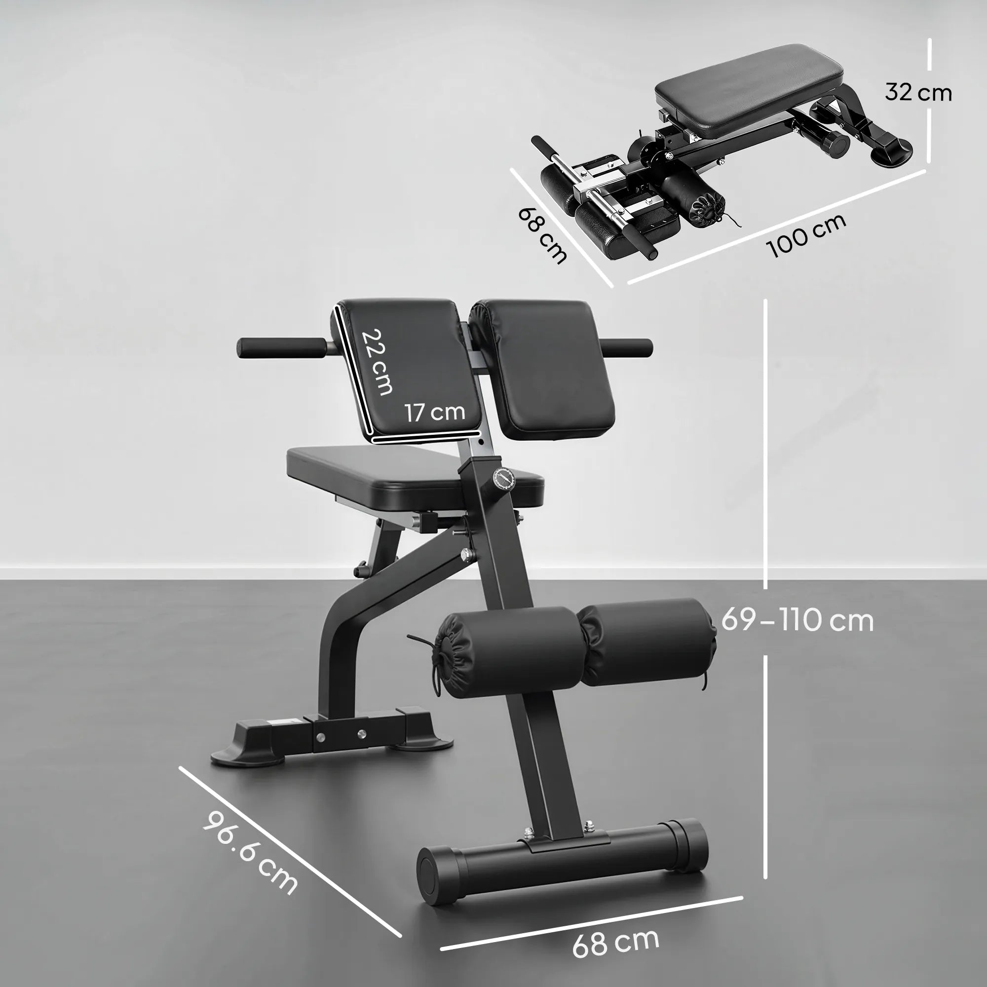 Multifunkcinis treniruočių suolelis, reguliuojamas, iki 150 kg, juodas