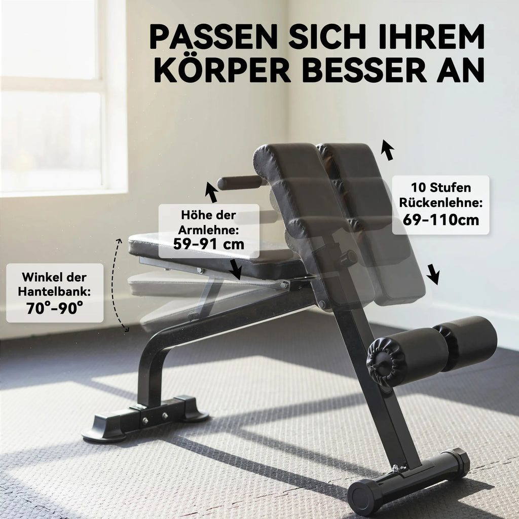 Multifunkcinis treniruočių suolelis, reguliuojamas, iki 150 kg, juodas
