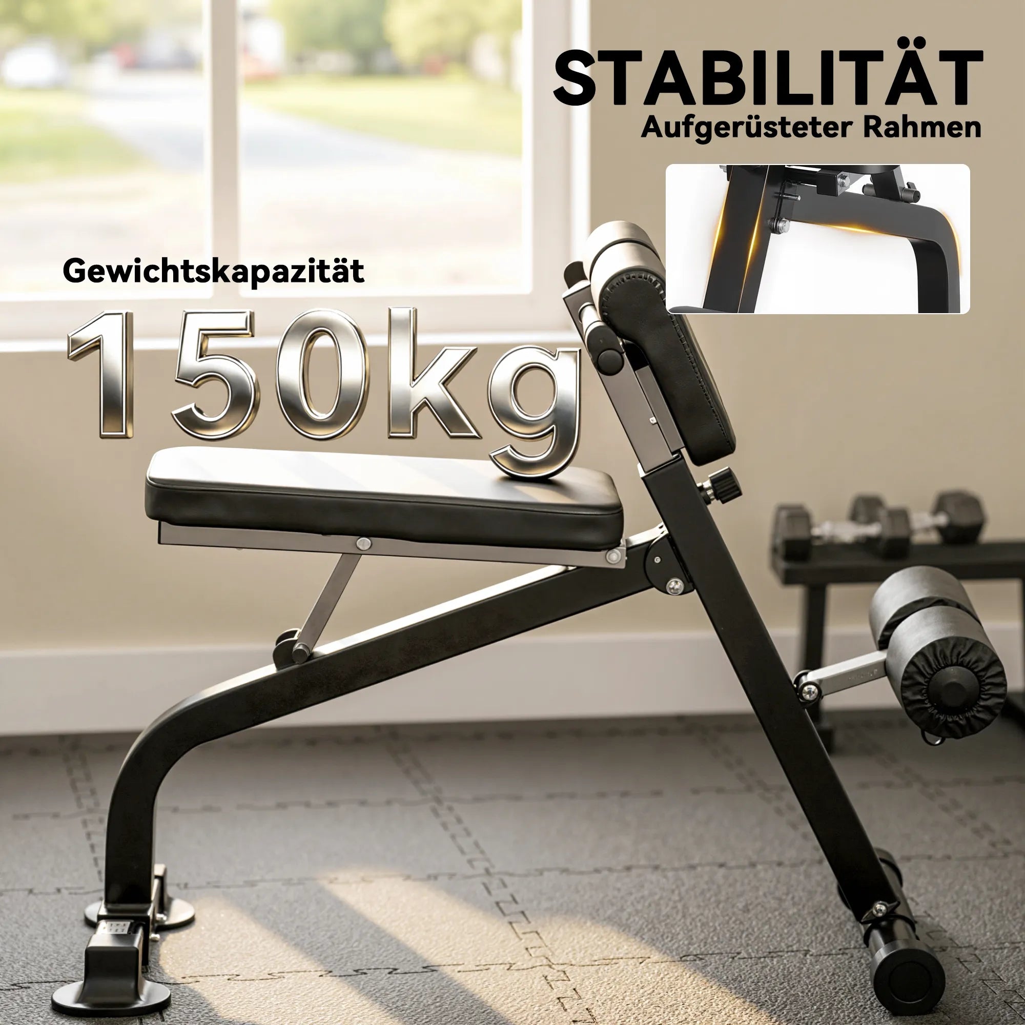 Multifunkcinis treniruočių suolelis, reguliuojamas, iki 150 kg, juodas