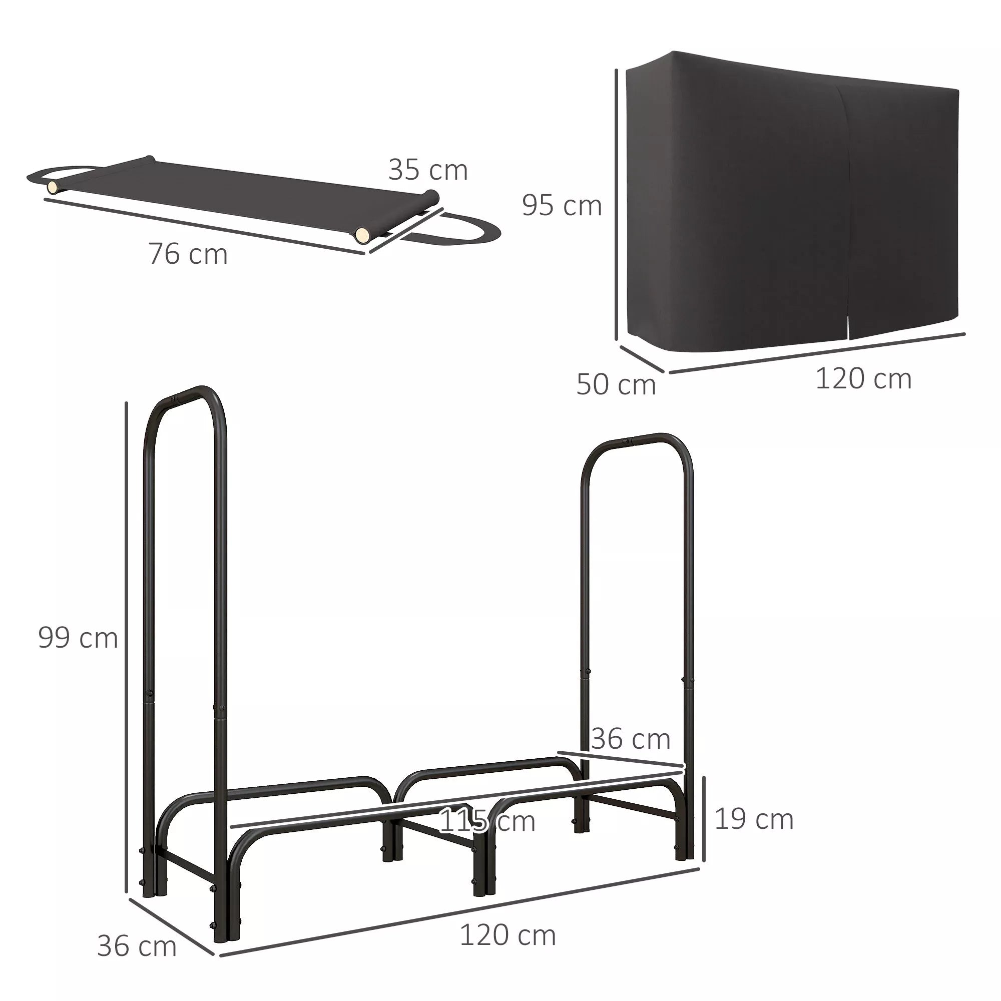 Malkų stovas, 0,33 m³, su nešimo krepšiu ir dangčiu, metalinis rėmas, iki 150 kg, 120 x 36 x 99 cm, juodas
