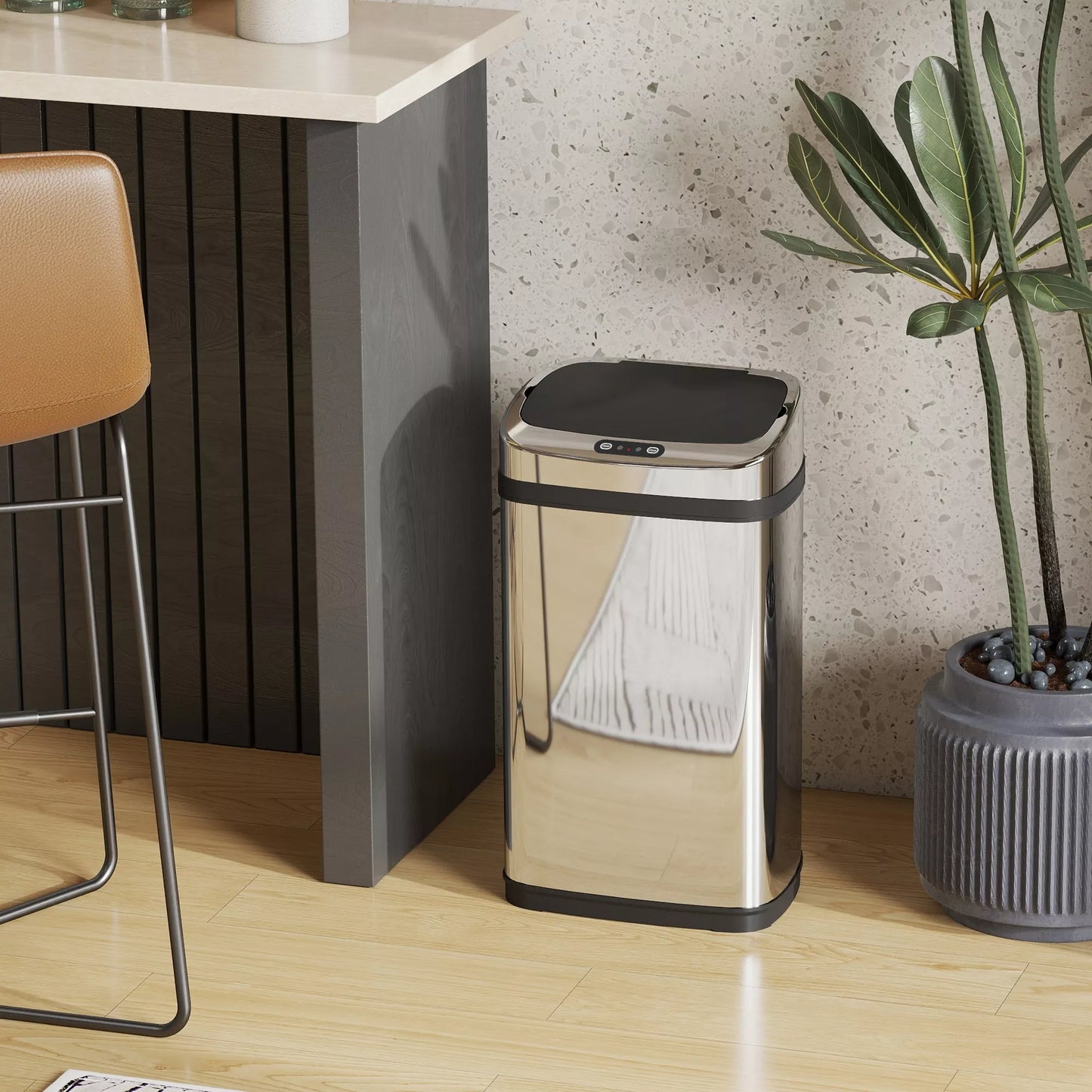 Sensorinė šiukšliadėžė 30L, automatinė nerūdijančio plieno šiukšliadėžė su judesio jutikliu, šiukšlių dėžė biurui, miegamajam, virtuvei, sidabrinė