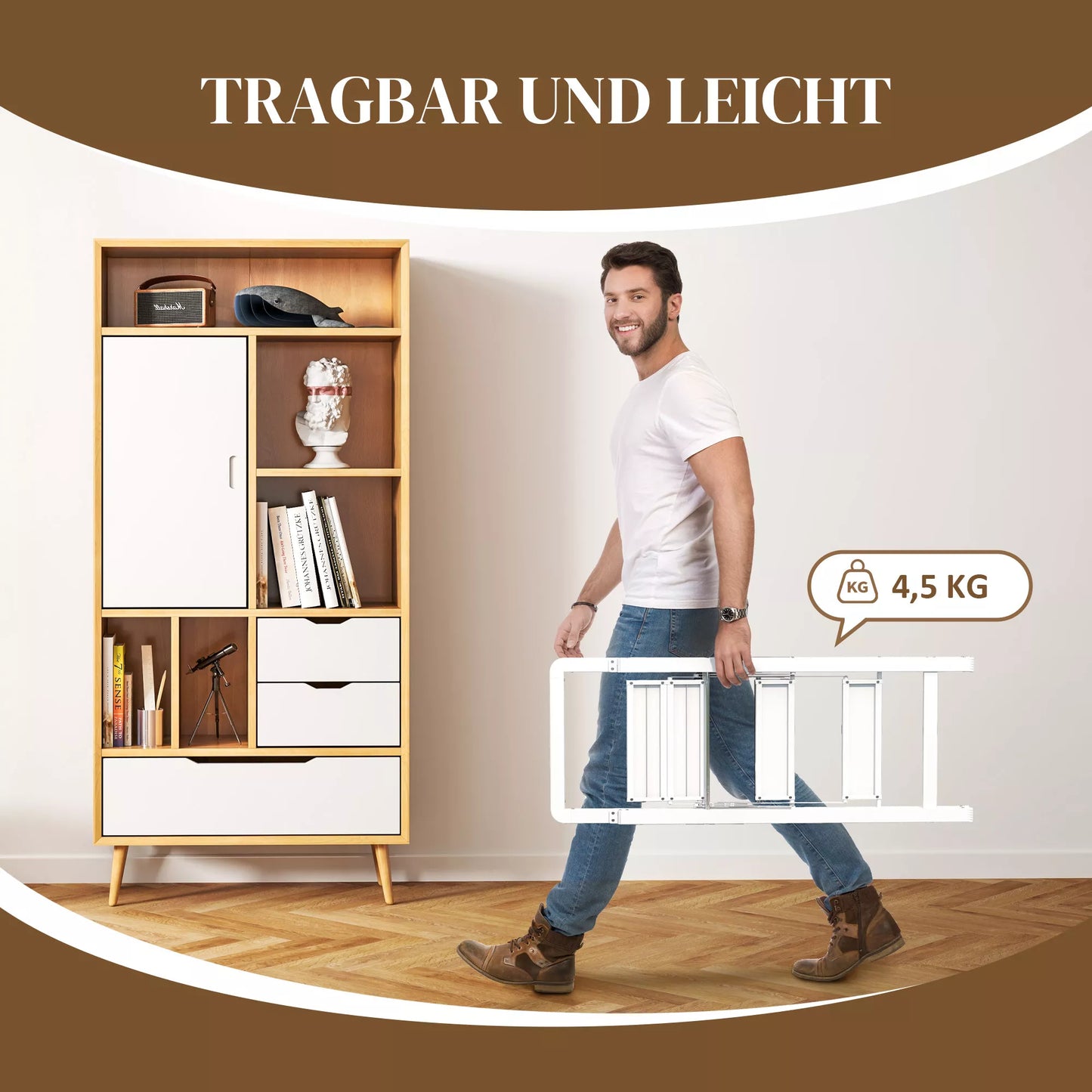 3 pakopų sulankstomos aliuminio kopetėlės, neslystanti platforma, baltos