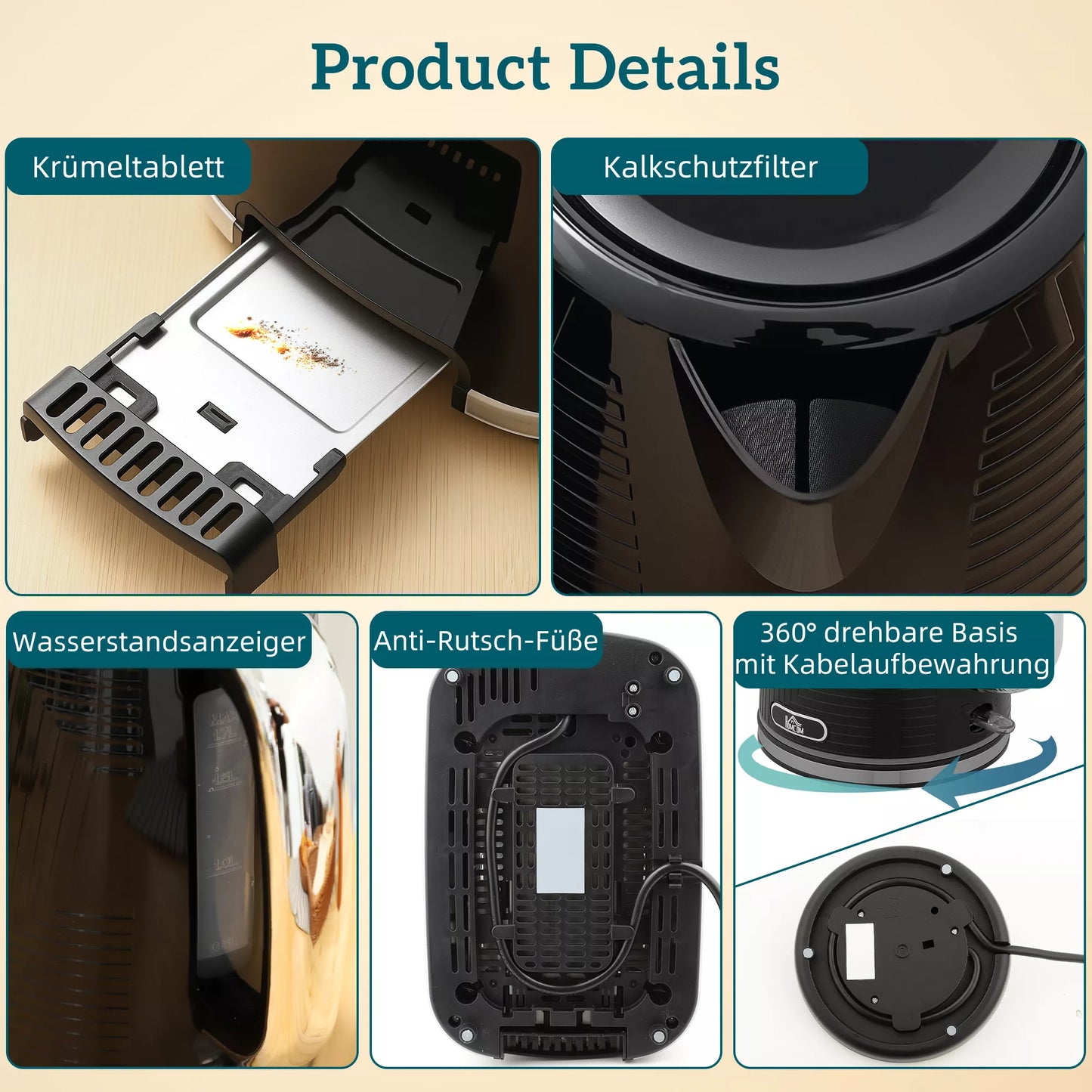 Virdulys ir skrudintuvas, 2200 W, Otter termostatas, 2 lizdų skrudintuvas, 7 skrudinimo lygiai, trupinių dėžutė, juodos spalvos