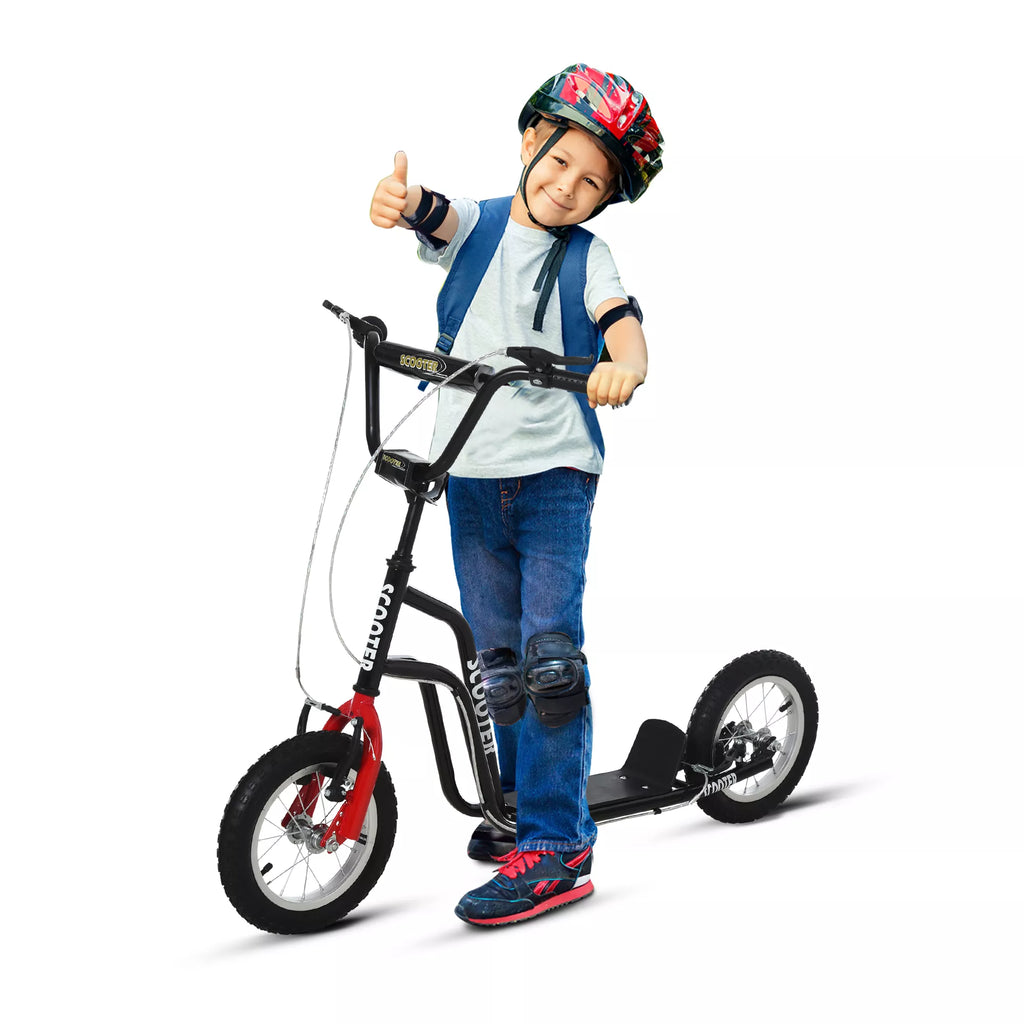 Vaikų paspirtukas Reguliuojamas vairas Paspartukas Miesto paspirtukas Vaikų paspirtukas Kickboard su pneumatinėmis padangomis 12 colių nuo 5 metų Juodas 120 x 58 x 75-80 cm