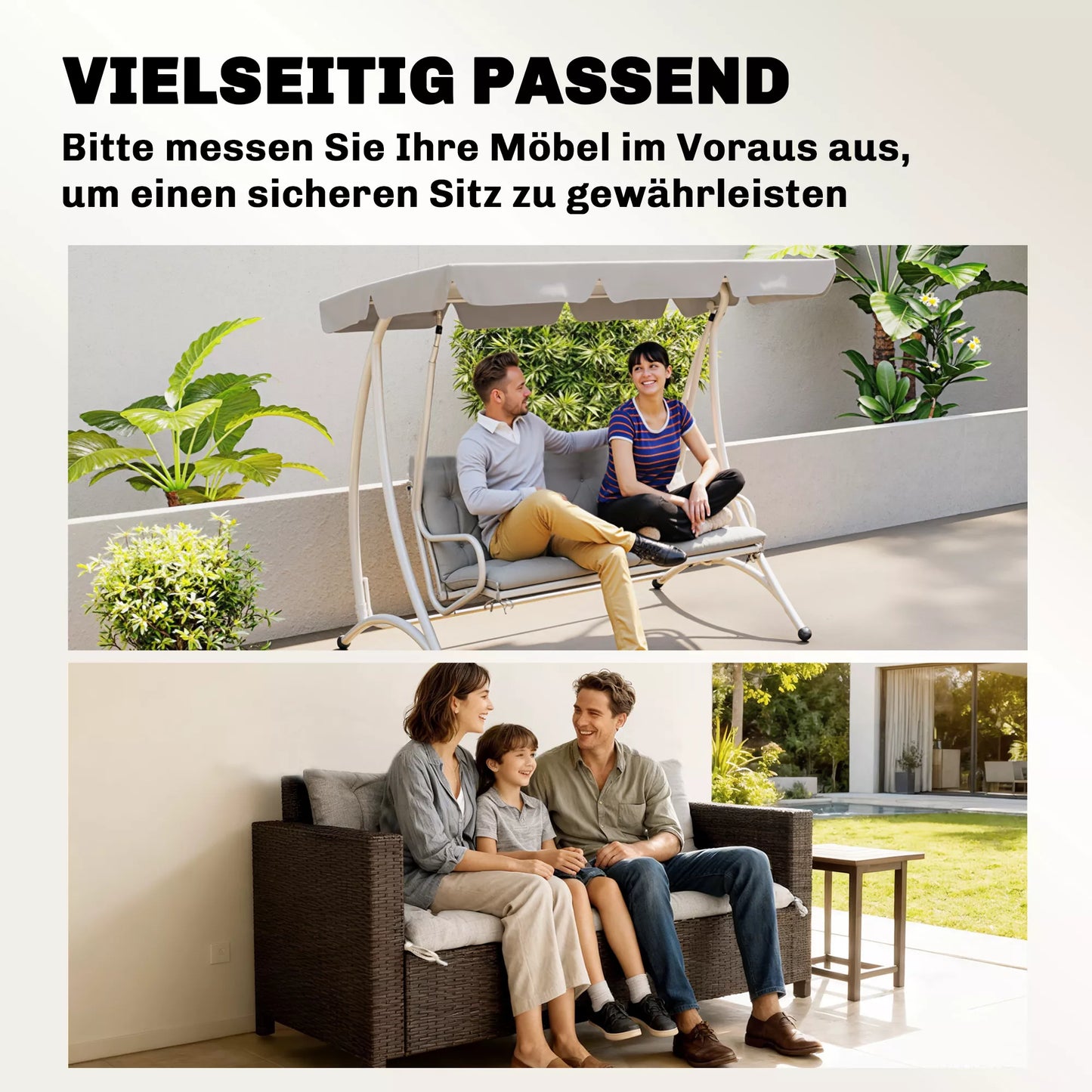 3 vietų suoliuko pagalvėlė 150x98x8 cm su tvirtinimo juostelėmis, sodo baldų pagalvėlė sūpynėms, šviesiai pilka