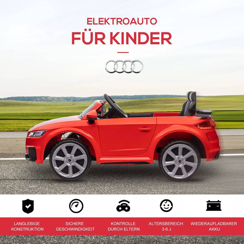 „Audi“ vaikų elektrinis automobilis 12 V su 2,4 G nuotolinio valdymo pultu, muzika, signaline, elektrine transporto priemone su LED lempute, USB/MP3 jungtimi, atbulinės eigos funkcija, skirta 3–5 metų vaikams, raudonos spalvos