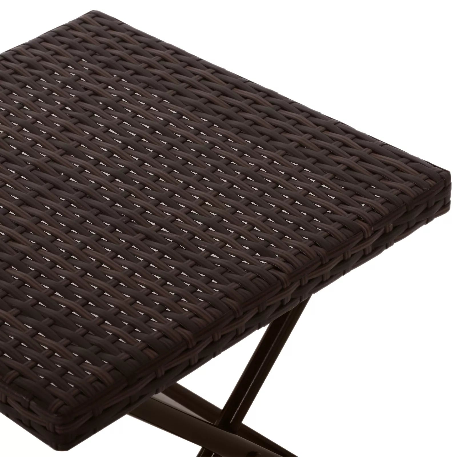 Polyrattan sulankstomas pagalbinis staliukas Kavos staliukas Žurnalinis staliukas Padėklas Balkono staliukas Sodo staliukas Sofos staliukas Arbatos staliukas Sodo baldai Rotango staliukas sodui, terasai, balkonui, 40x40x40 cm, rudas