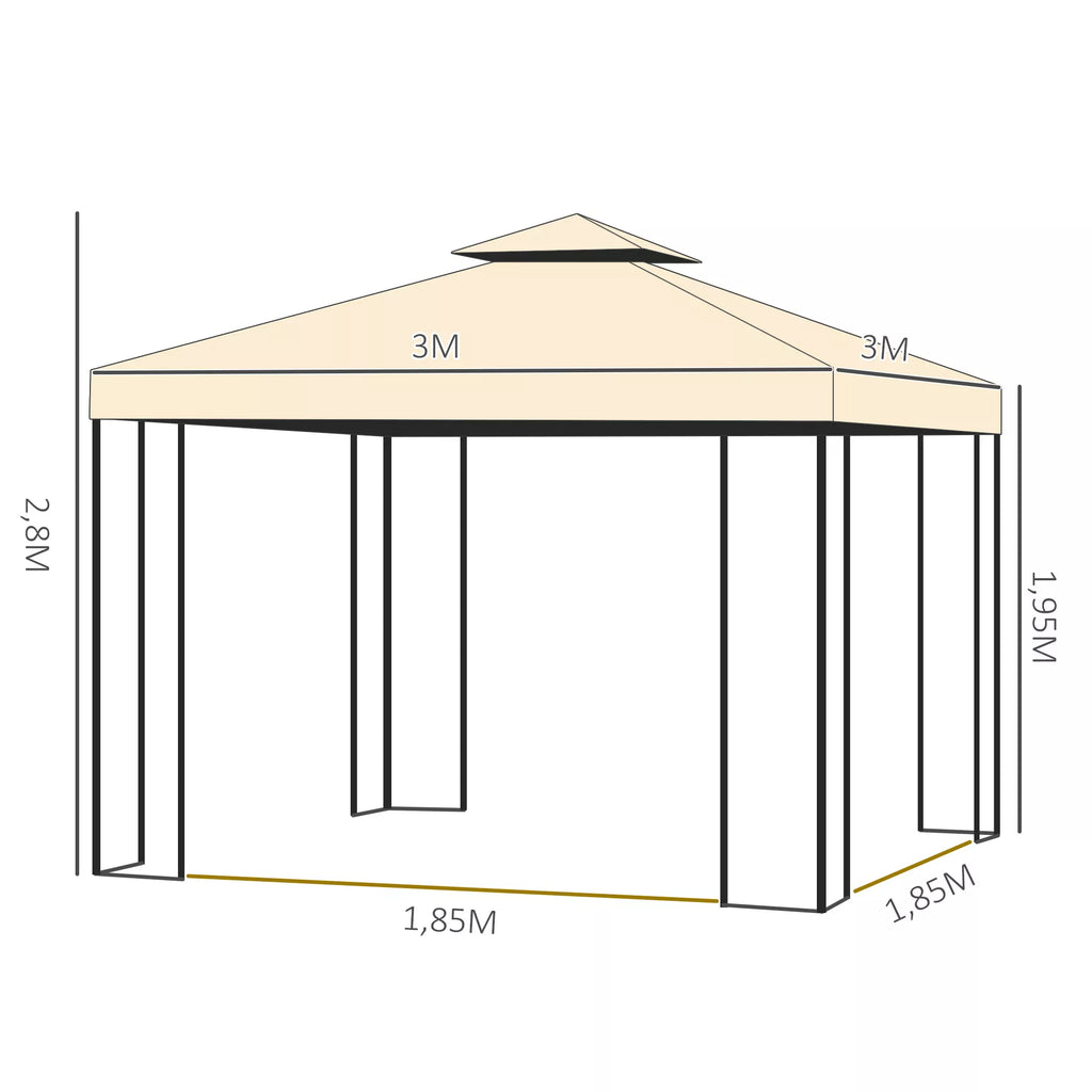 Prabangus paviljonas 3x3 m Sodo paviljonas su dvigubu stogu Šventinis palapinė su šoniniais elementais Šventinė palapinė Sodo palapinė Pagoda, smėlio spalvos