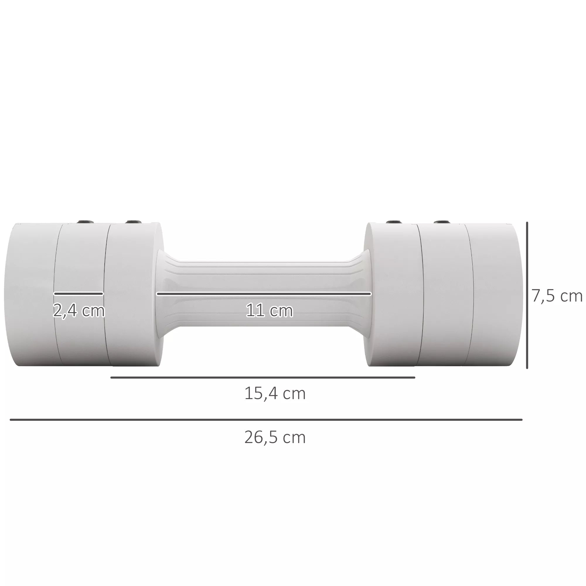 Hantelio matmenų schema: ilgis 26,5 cm