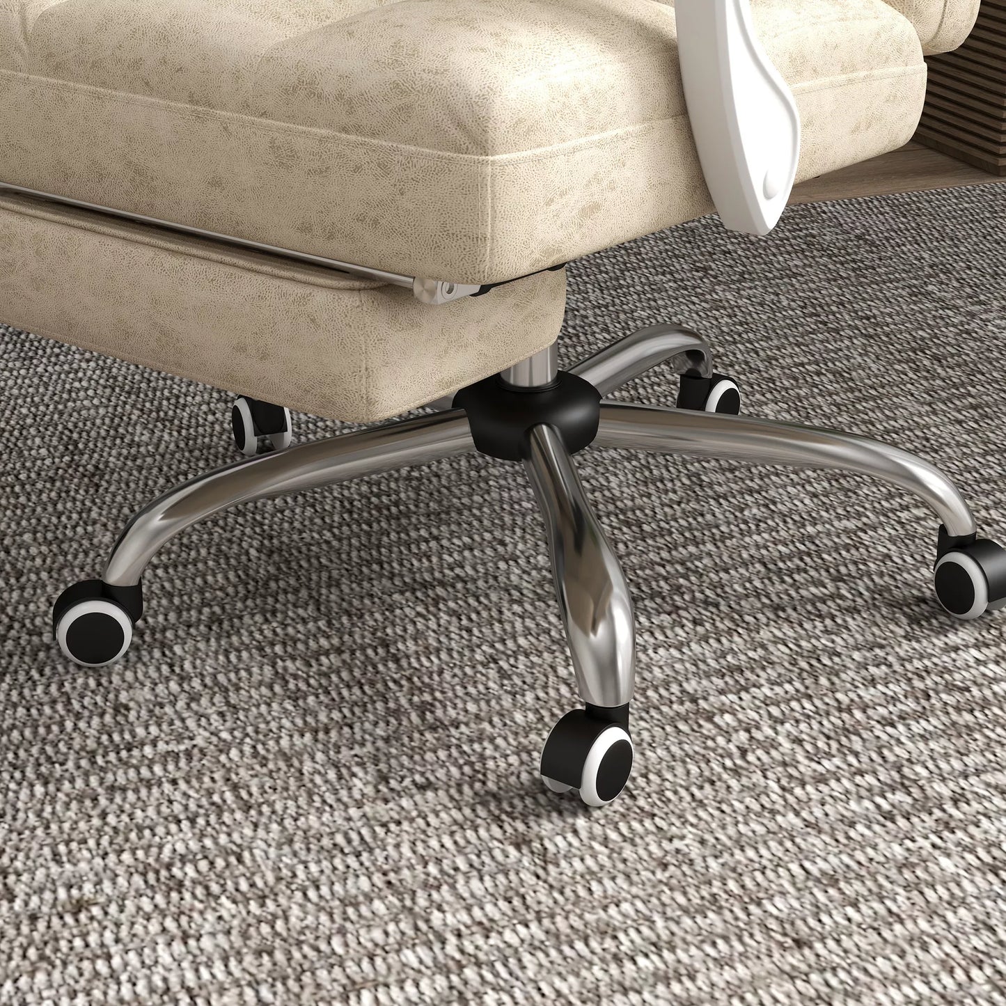 Biuro kėdė su masažo ir šildymo funkcija, ištraukiama atrama kojoms, reguliuojama, iki 120kg, smėlio spalvos.