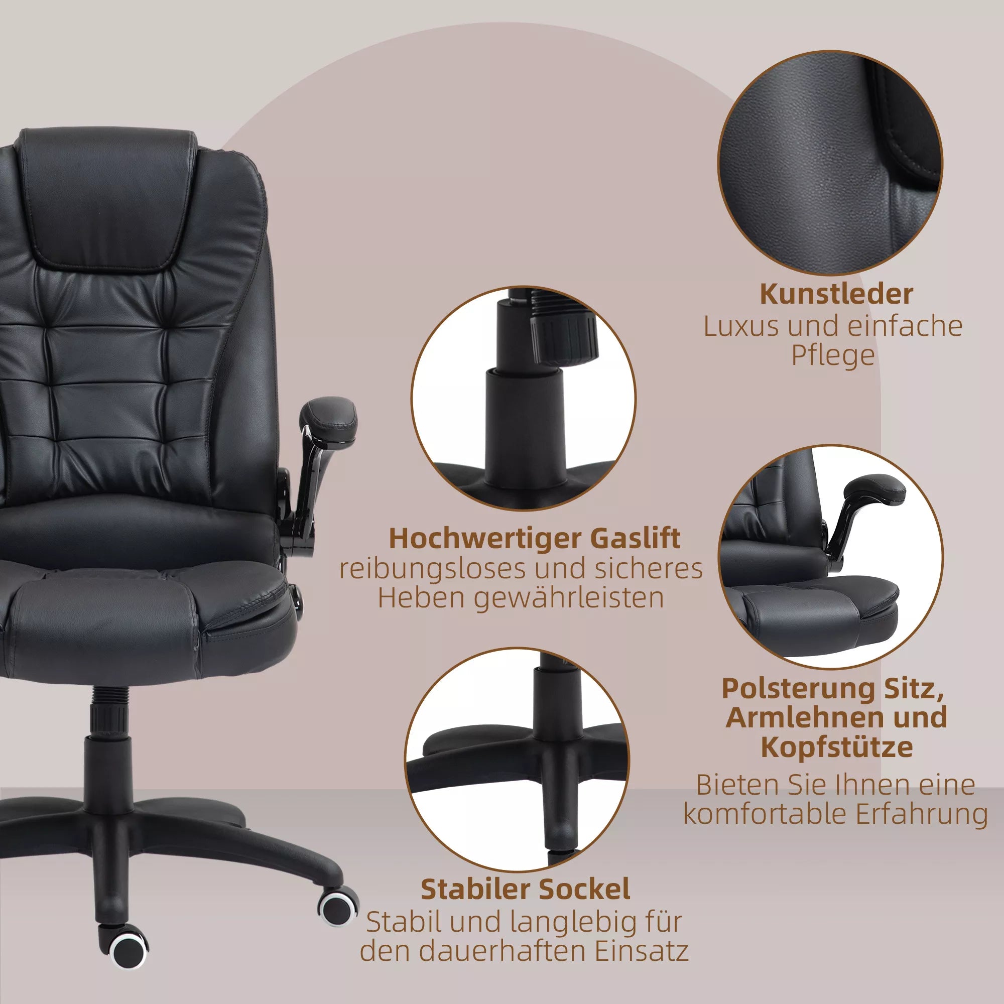 Ergonomiška biuro kėdė, sulankstomi porankiai, pakreipimo funkcija, juoda