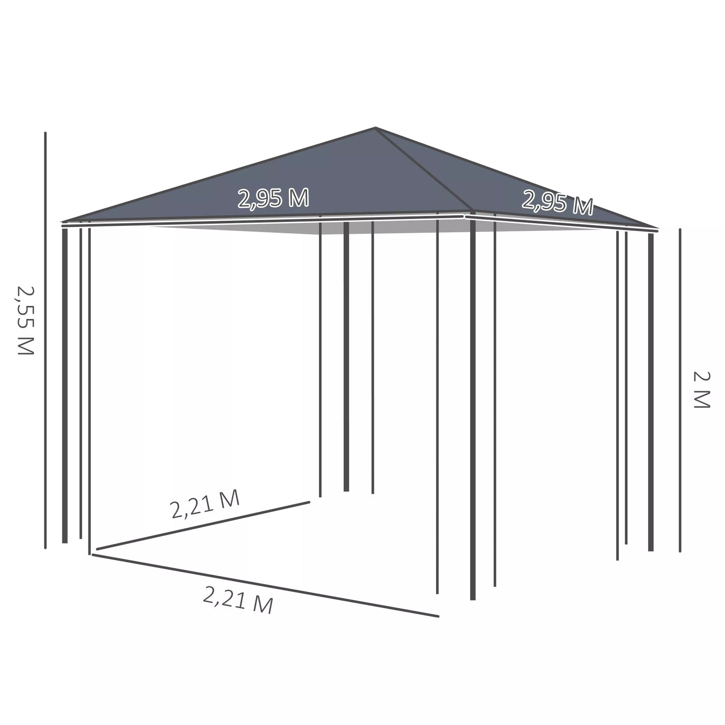 Sodo paviljonas 2,95 x 2,95 m Paviljonas Sodo palapinė Šventės palapinė Party palapinė Plienas Poliesteris Pilkas