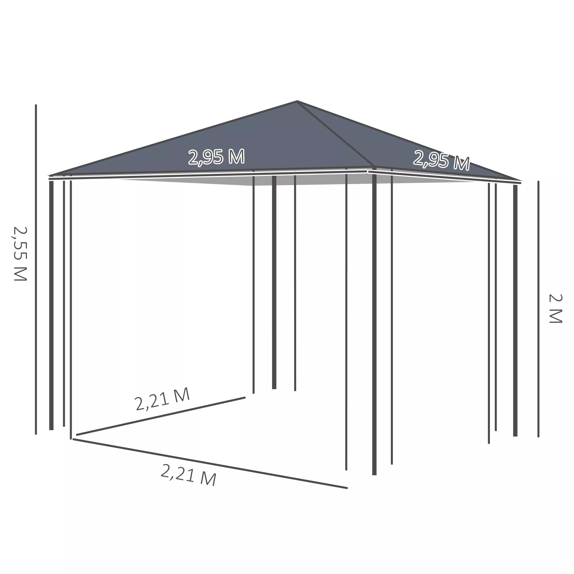 Sodo paviljonas 2,95 x 2,95 m Paviljonas Sodo palapinė Šventinė palapinė Vakarėlių palapinė Plienas Poliesteris Pilka