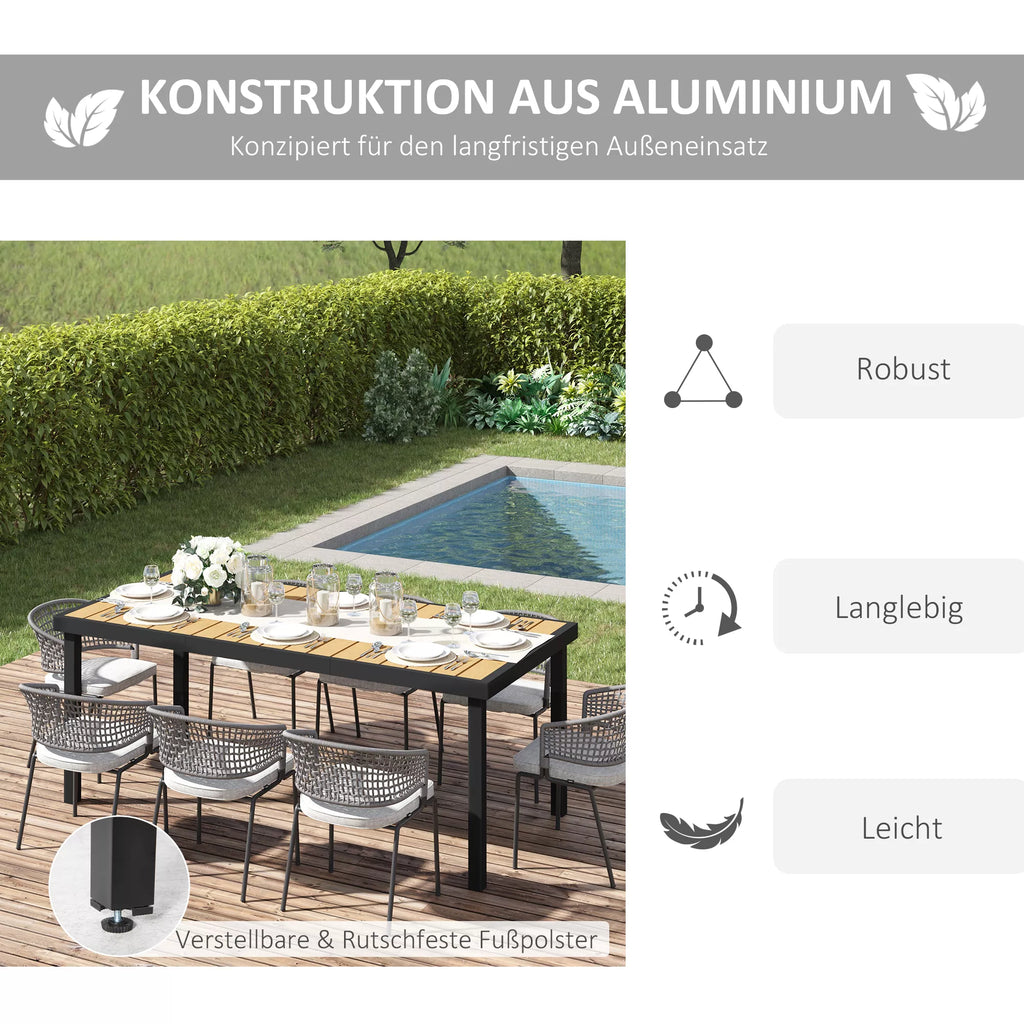 Sodo stalas 8 asmenims Valgomojo stalas Aliuminio stalas Sodo baldai Poilsio baldai Lengvai prižiūrimi Plastikas Natūralus + juodas 190 x 90 x 74 cm