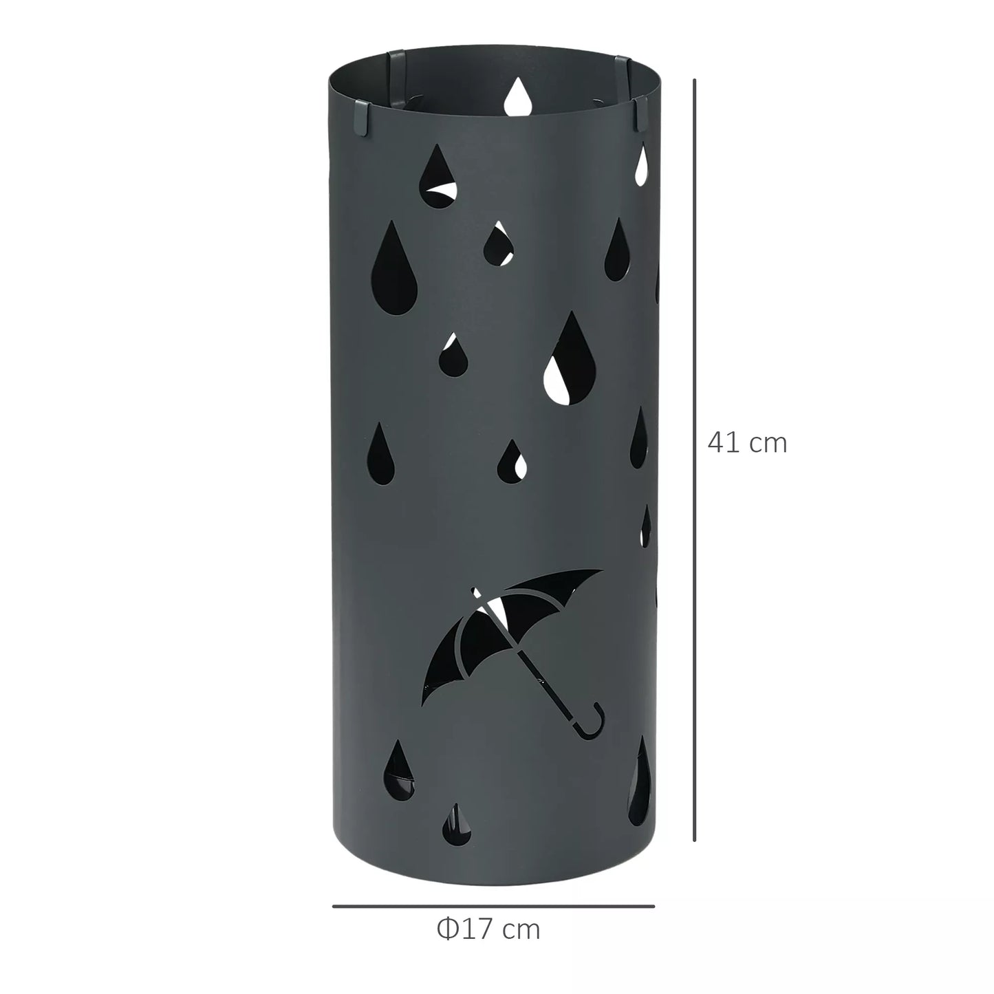 Skėčių stovas, plieninis, stulpo formos, su išimamu dugno skyreliu, Ø17 x 41 cm, pilkos spalvos
