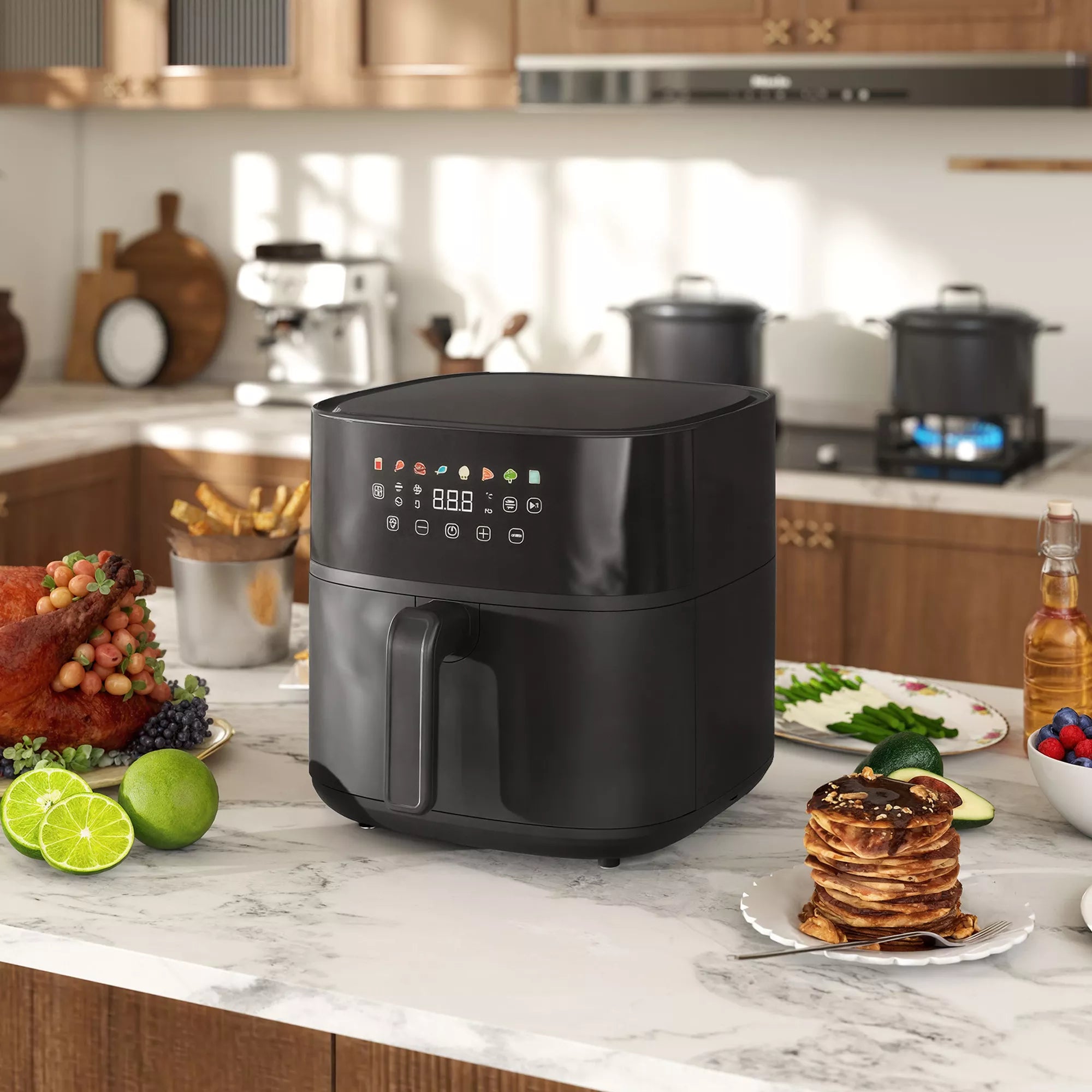Karšto oro gruzdintuvė, „Air Fryer“, 8 programos, 8 litrai, LED ekranas, juoda