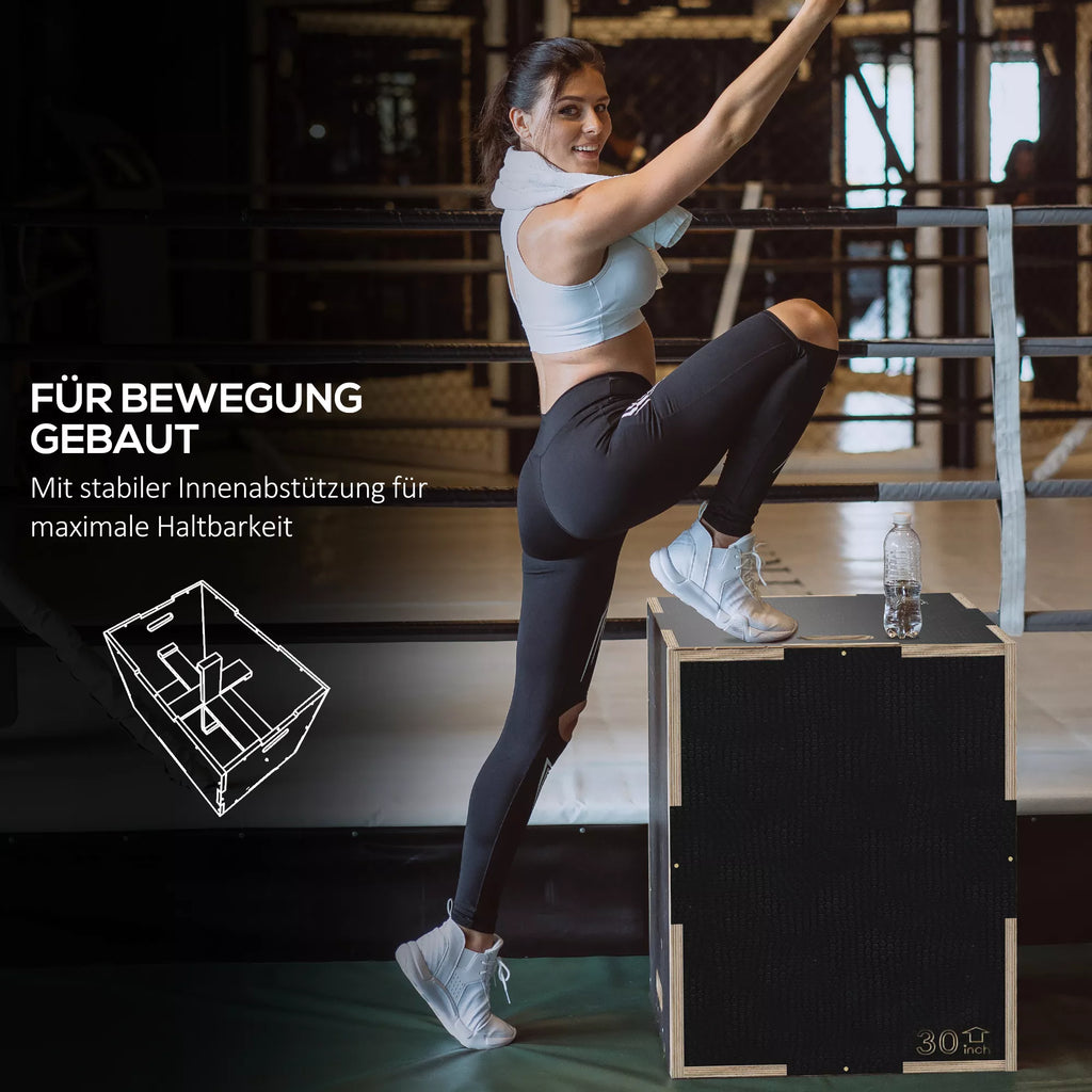 Plyo-Box/šokinėjančioji dėžė, tvirta, 76x61x51 cm, juoda, rankena 10x3,5 cm, iki 120 kg