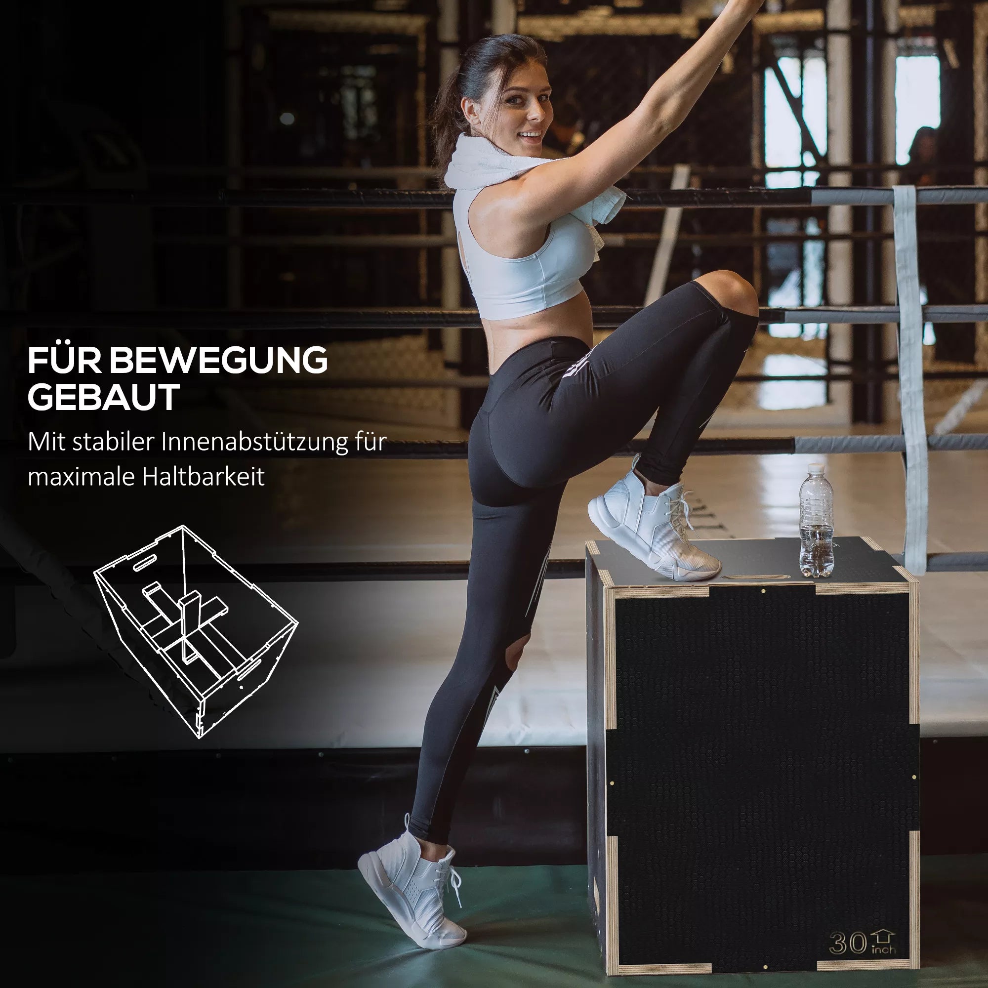 Plyo-Box/šokinėjančioji dėžė, tvirta, 76x61x51 cm, juoda, rankena 10x3,5 cm, iki 120 kg