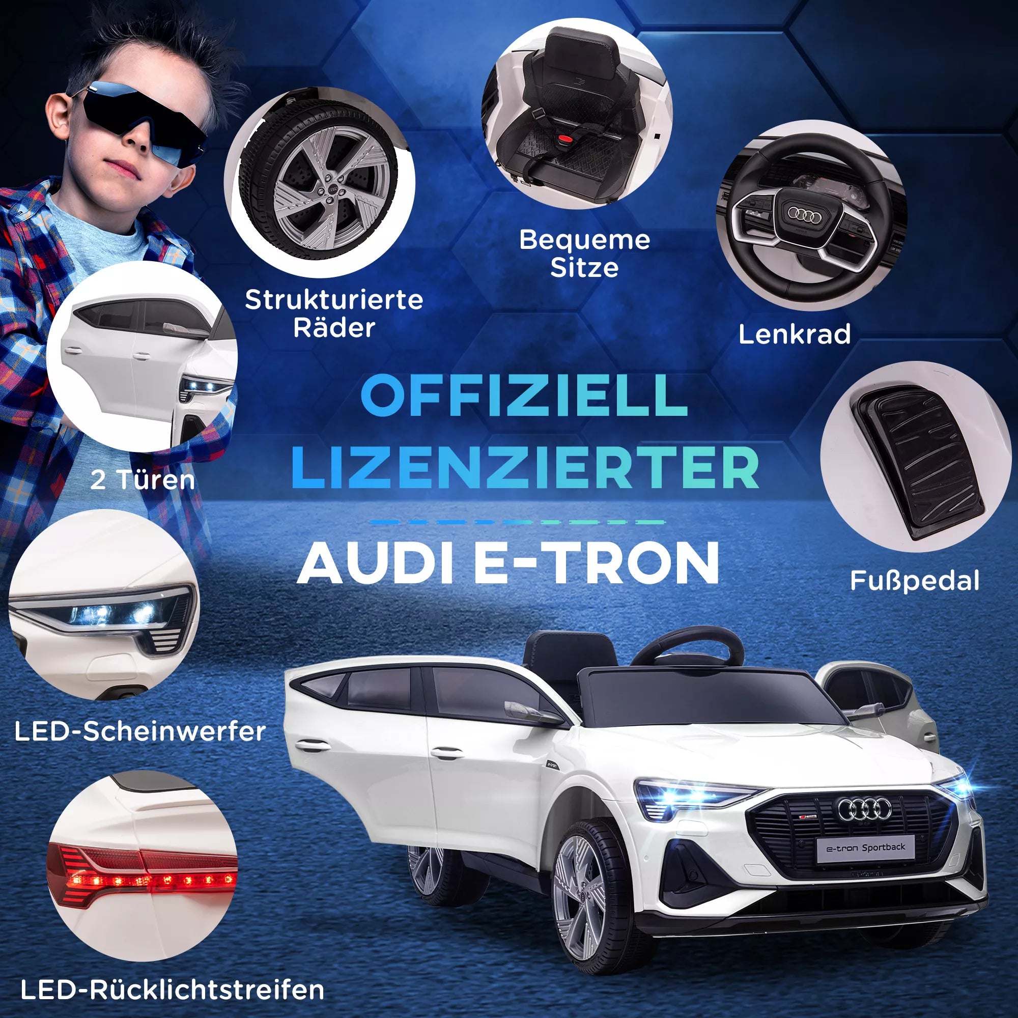 Vaikų automobilio detalės: ratai, sėdynės, vairas ir pedalas