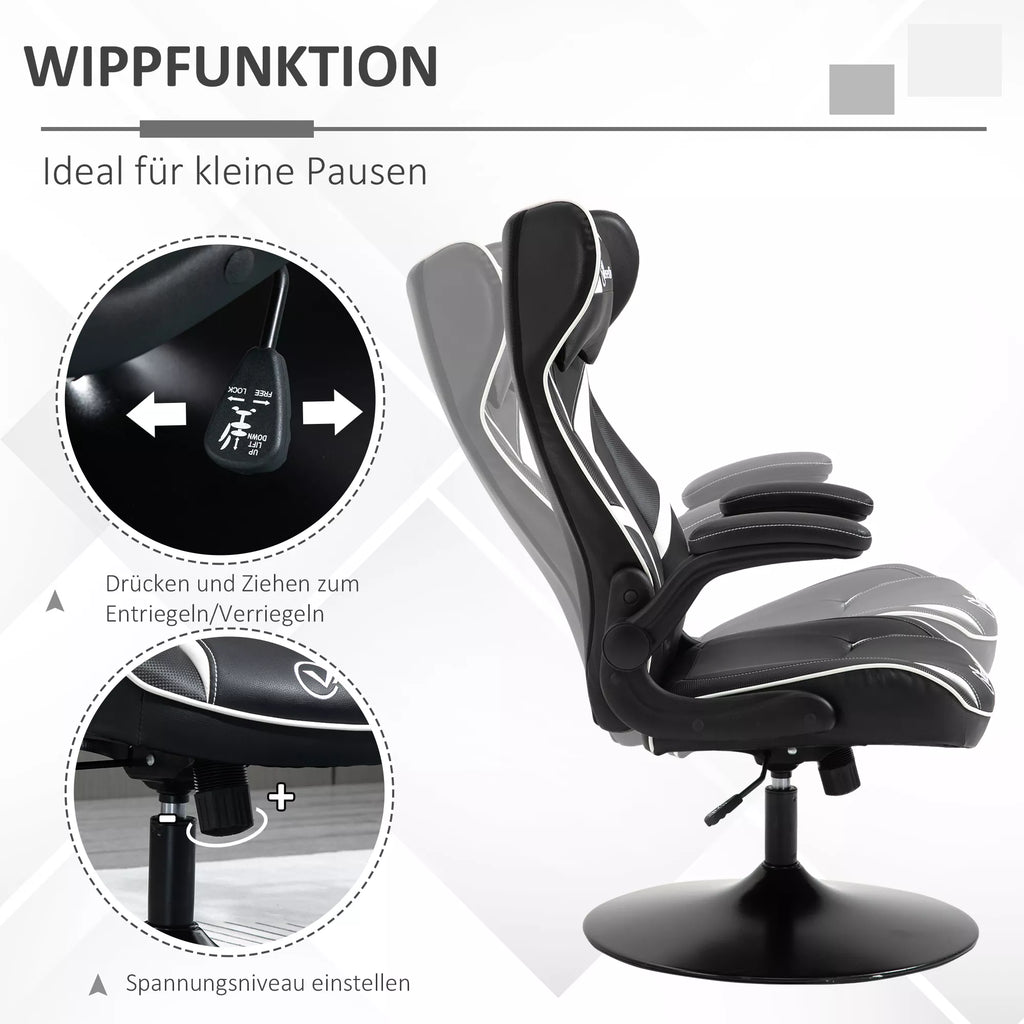 Žaidimų kėdė Ergonomiška žaidimų kėdė su galvos atrama ir reguliuojamu aukščiu Žaidimų kėdė Biuro kėdė su sūpynės funkcija Juoda + balta