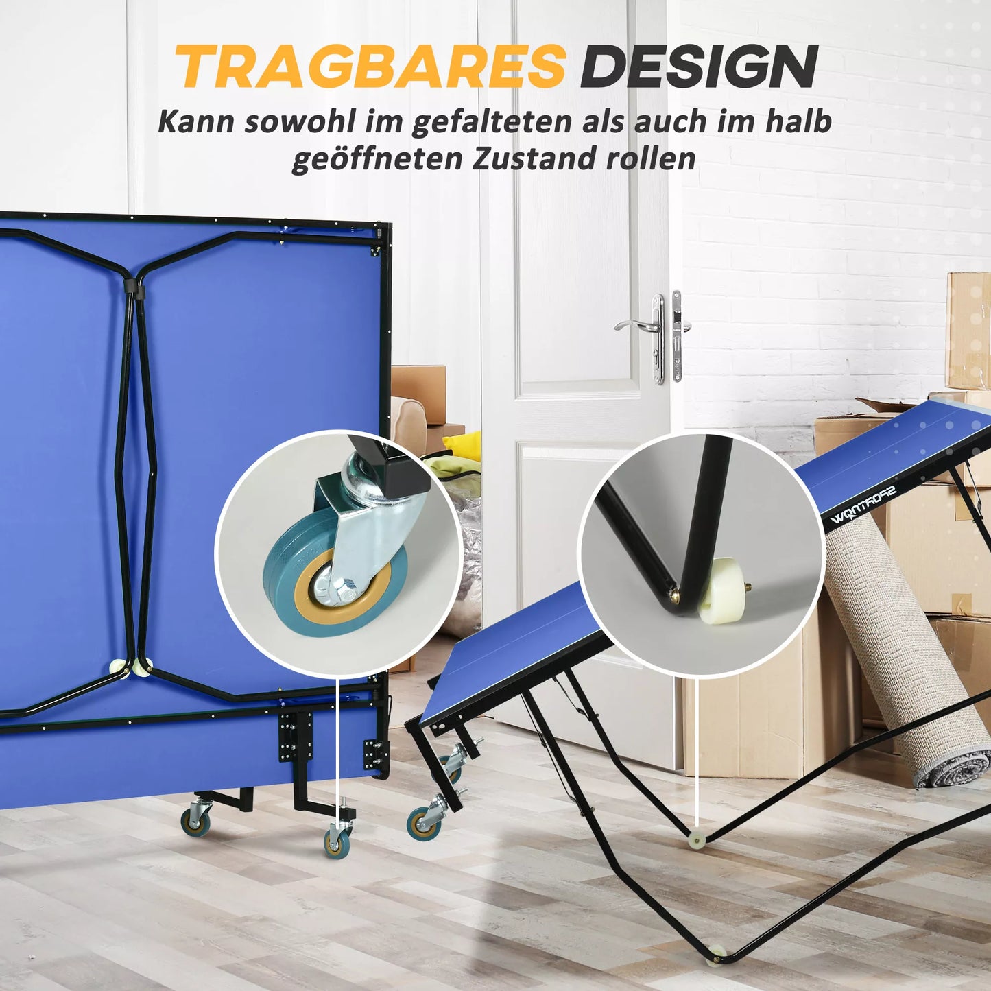 Sulankstomas stalo teniso stalas su 8 ratais, milteliniu būdu dengtu plieniniu rėmu, MDF, 274 x 152,5 x 76 cm, Mėlynas