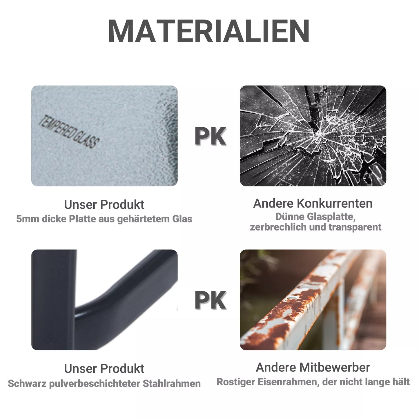 Sodo stalas Bistrostalas Stiklinis stalas Grūdintas stiklas+Metalas Juodas I68,5xP68,5xAU84cm