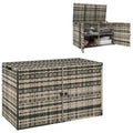 Rattan laikymo dėžė 350L 2-lygių pagalvėlių dėžė su dangčiu, kėlimo rankenomis, nešimo rankenomis 118 x 57 x 69 cm mišrios pilkos spalvos