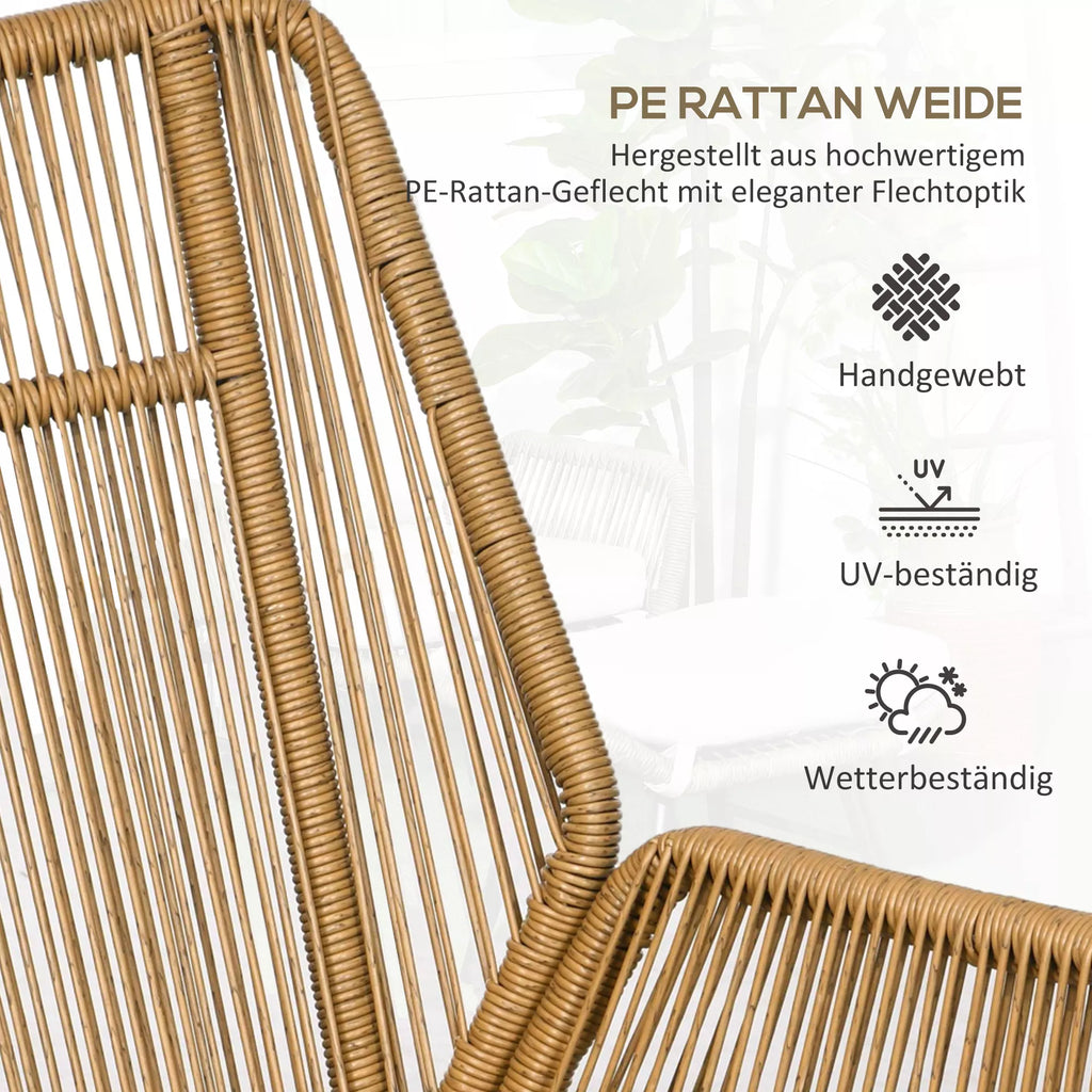 Polyrattan sodo kėdė ir taburetė, reguliuojamas atlošas, šviesiai ruda/pilka/juoda