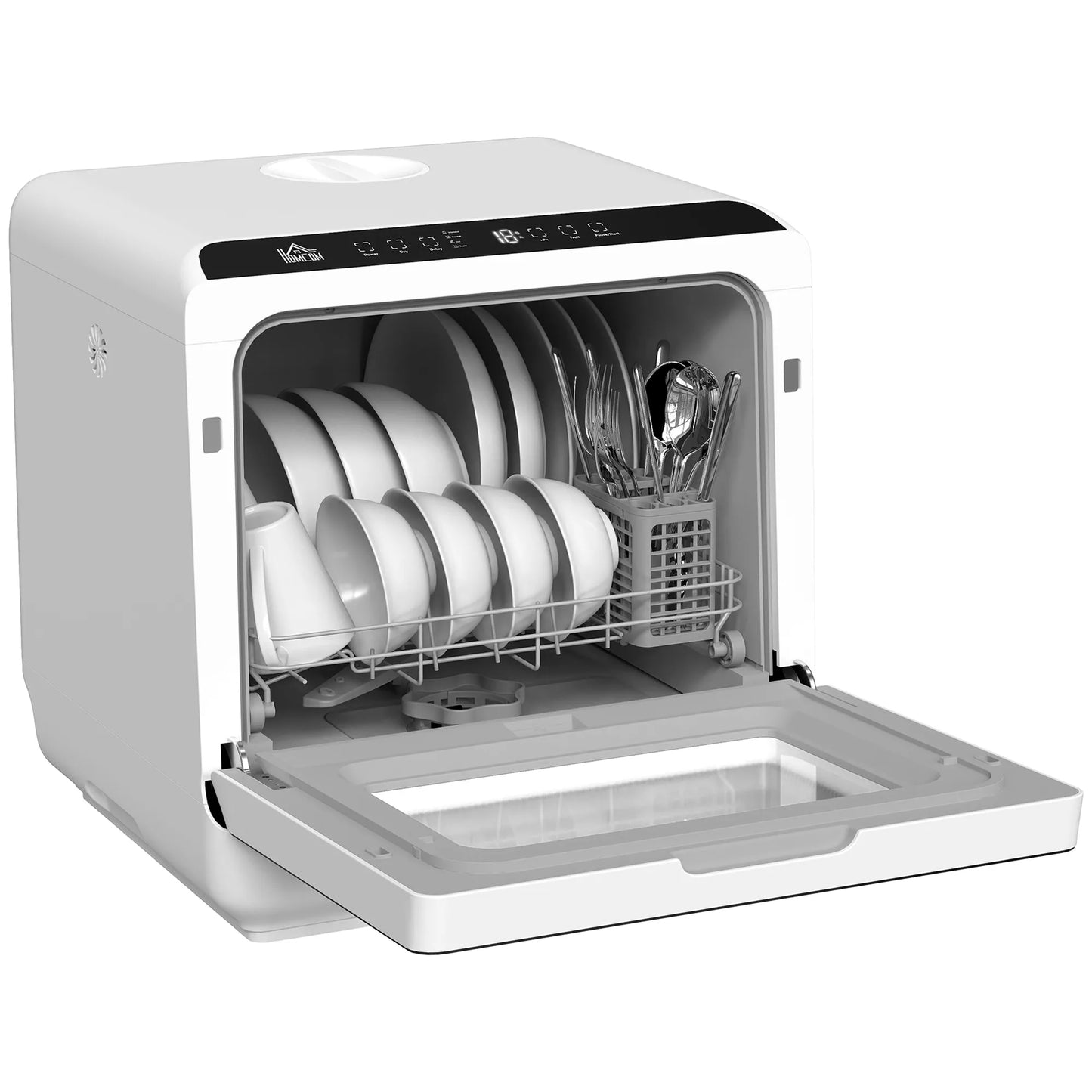 Stalo indaplovė, mini indaplovė su 6 litrų talpa, 5 programomis, LED ekranu, džiovinimo funkcija, balta