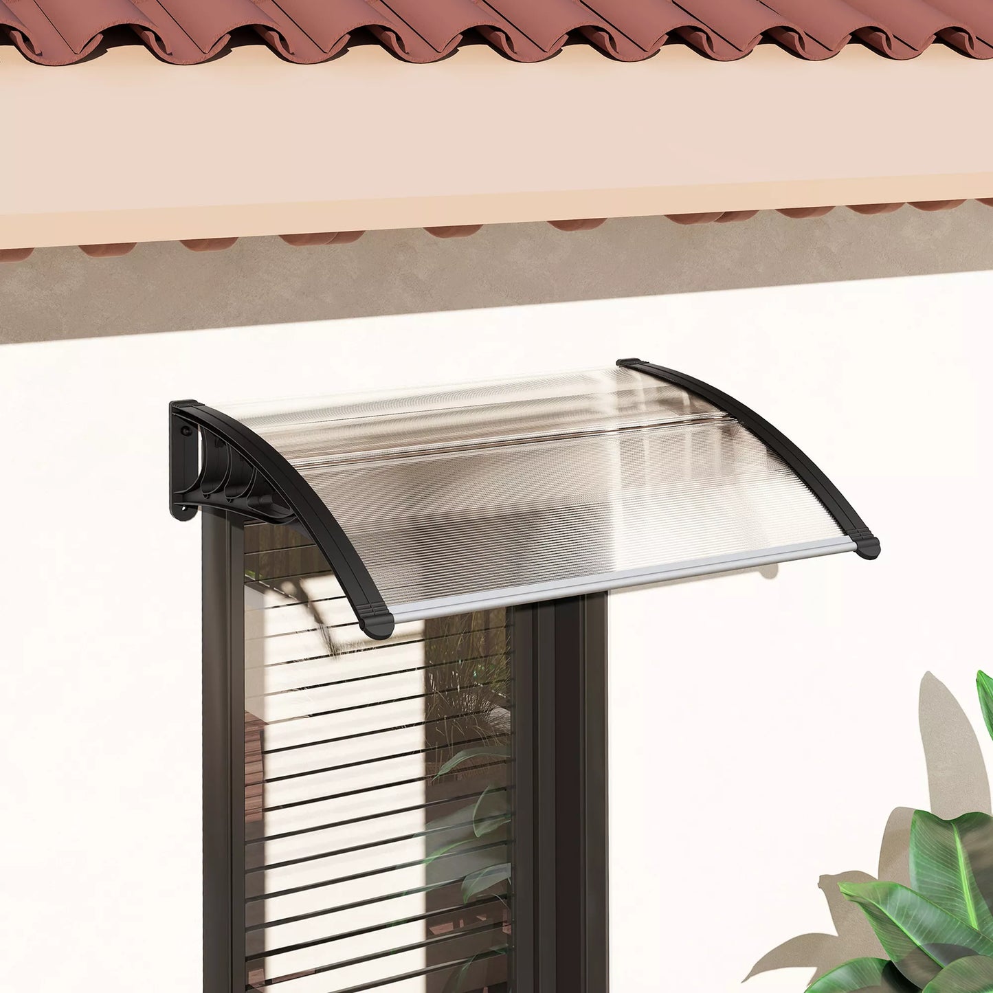 Stogelis virš durų 100 x 75 cm, šlaitinis stogelis, polikarbonato danga, skaidrus