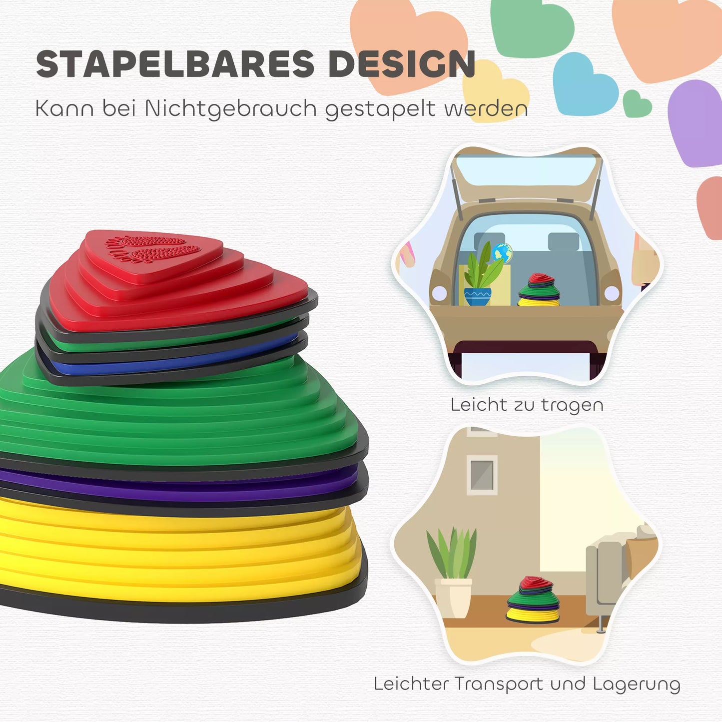 6 vnt. rinkinys pakopėlių, neslystantis dizainas, skirtos naudoti viduje ir lauke, sudedamos, spalvingos