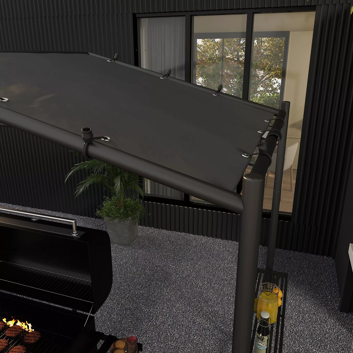 Grilio palapinė, grilio stogas, atsparus oro sąlygoms, su šoninėmis kišenėmis, 277 x 149 x 230 cm, tamsiai pilka