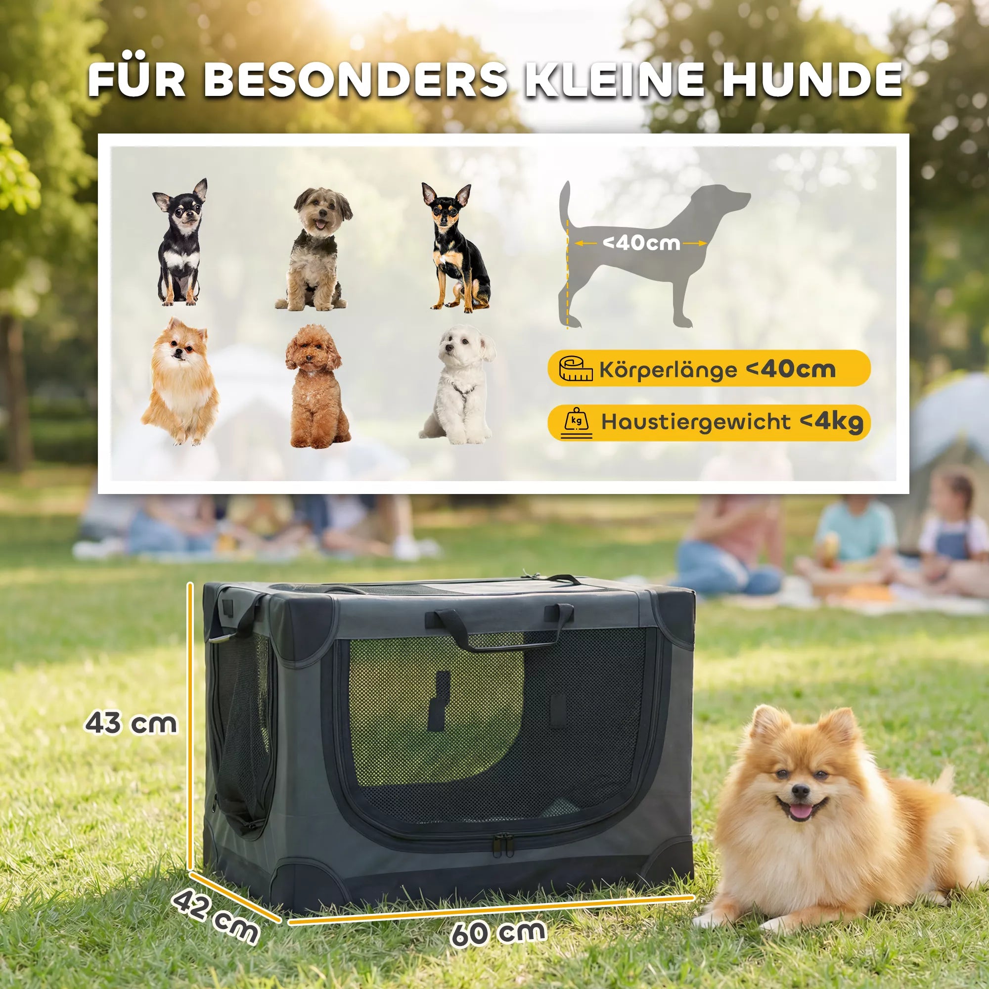 Sulankstoma šunų dėžė Šunų transportavimo dėžė su nuimamu, skalbiamu pagalvėliu, pagaminta iš Oxford audinio, skirta šunims iki 4 kg, kariškos žalios spalvos.