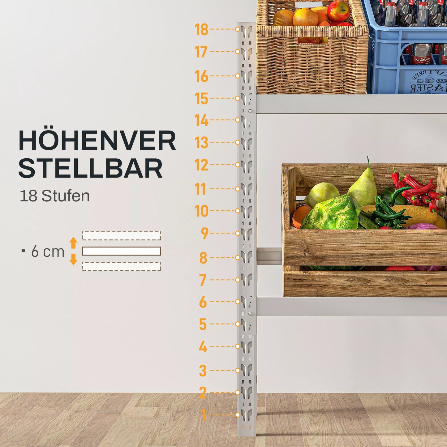 Laikiklis gėrimų dėžėms, iki 6 dėžių, reguliuojamo aukščio, plieninis rėmas, 110x30x110 cm, Baltas