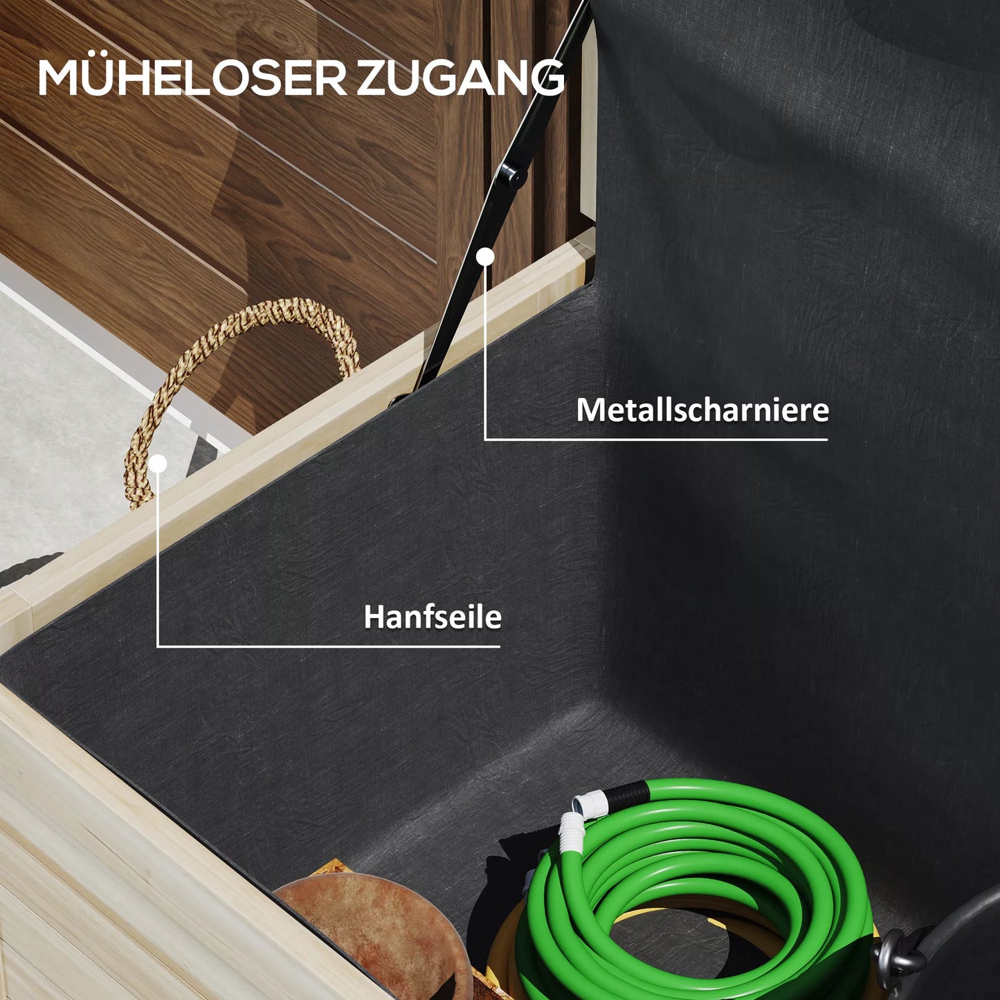 185 L lauko sandėliavimo dėžė, laikymo dėžė su ratukais, atspari oro sąlygoms, eglės mediena, 110 x 50 x 50 cm, šviesiai ruda