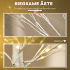 Kalėdinė dekoracija – dirbtinis beržas su LED, lankstomos šakos, 150 cm, baltas