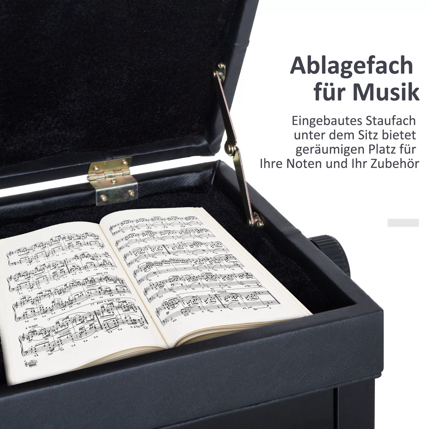 Aukščio reguliuojamas pianino suolas su paslėpta daiktadėže, pianino suolas su dirbtinės odos pagalvėle, klavišinių instrumentų suolas 54,5 x 33 x 48-58 cm Juodas