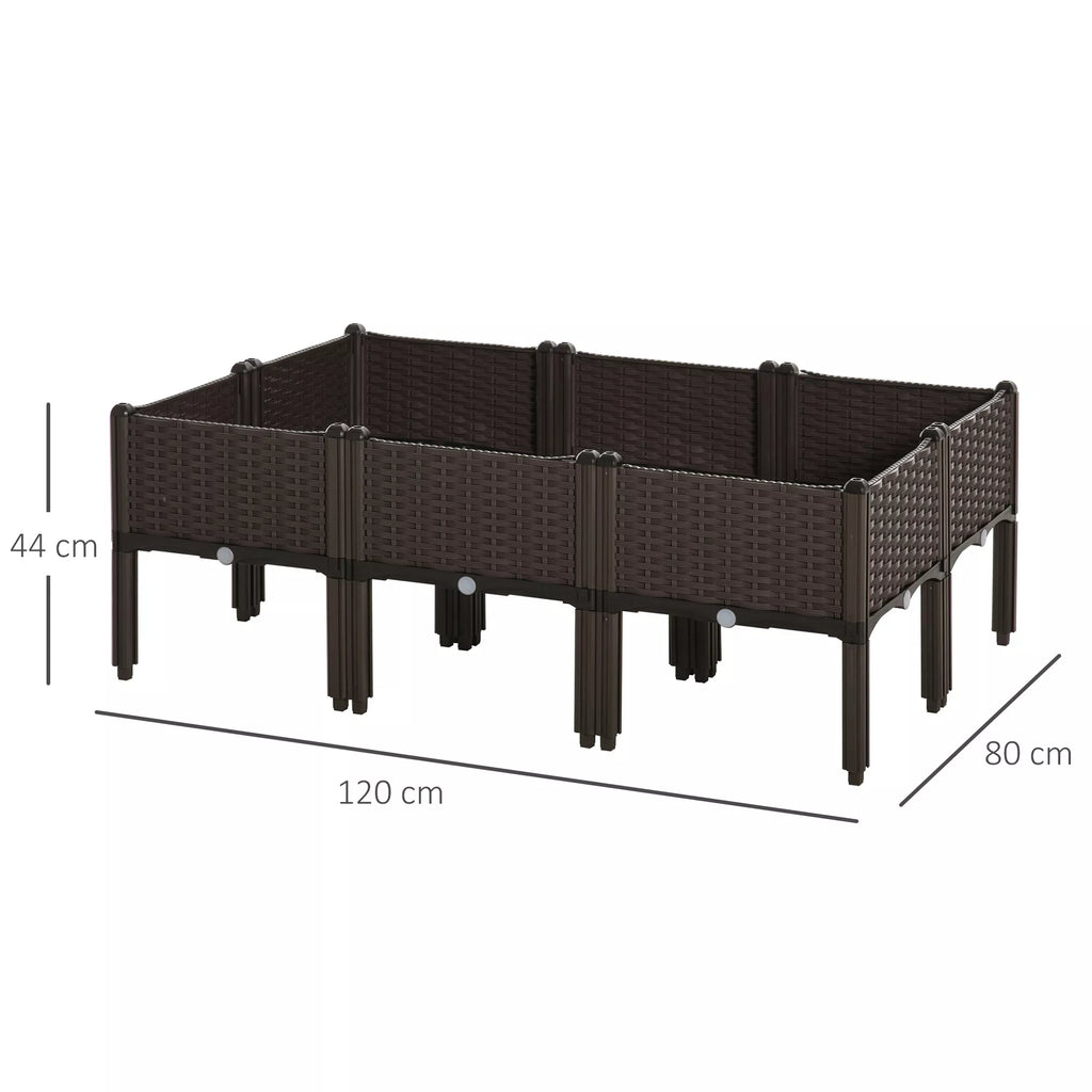 Aukštas 6 dalių sodinimo dėžė su drenažo skylėmis Rotango išvaizdos gėlių dėžė DIY Ruda 40 x 40 x 44 cm
