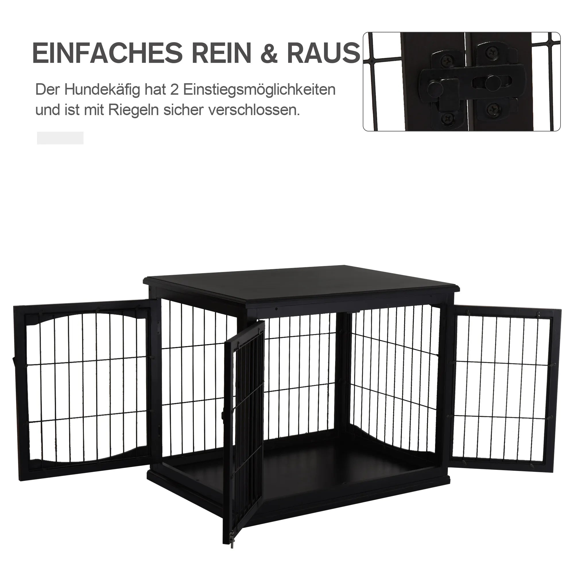 Transporto dėžė šunims 58,5 cm x 81 cm x 66 cm Durys, MDF mediena, geležis, 58,5 cm x 81 cm x 66 cm, juoda