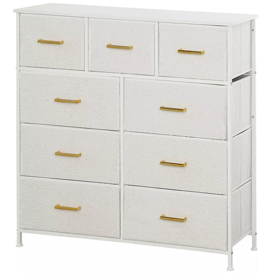 Medinė komoda, 9 stalčiai, plieninis rėmas, elegantiška, universali, balta