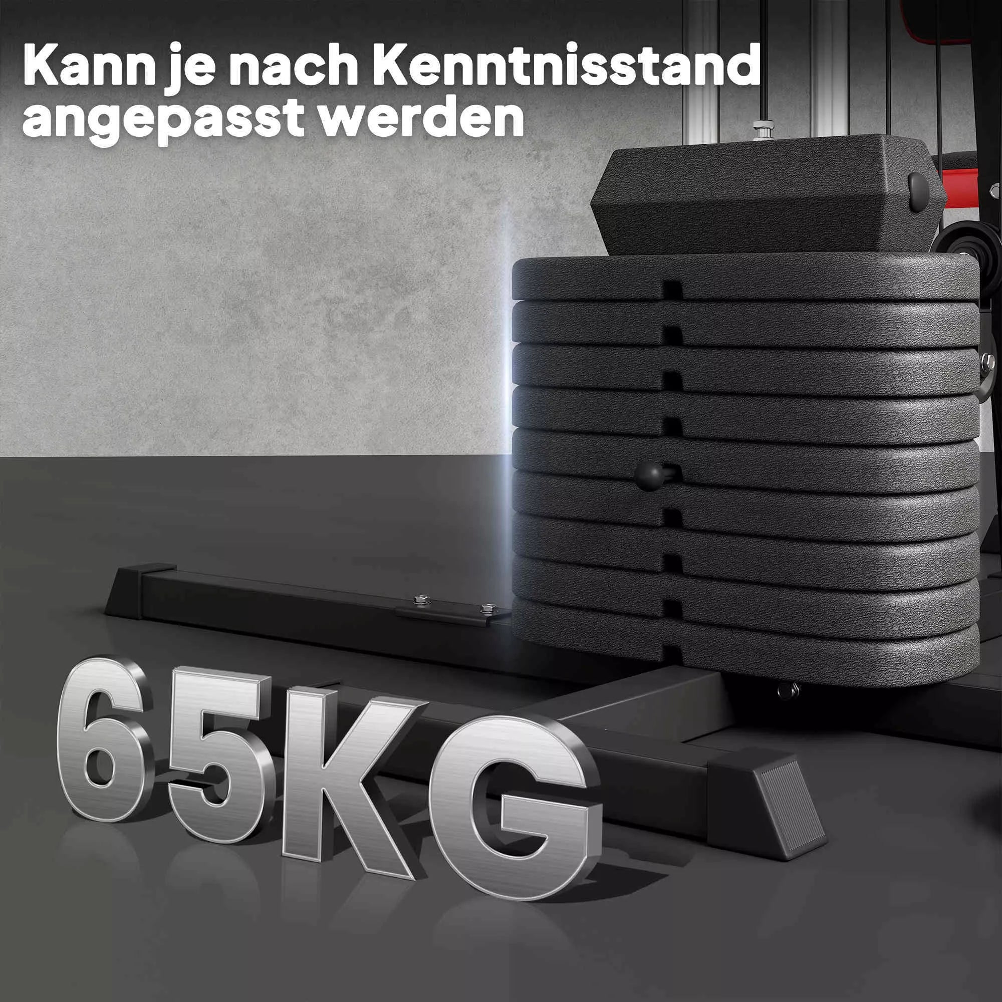 Daugiafunkcinė treniruoklių stotis su 65 kg svorio bloku, reguliuojama, namų treniruotėms, plienas, dirbtinė oda