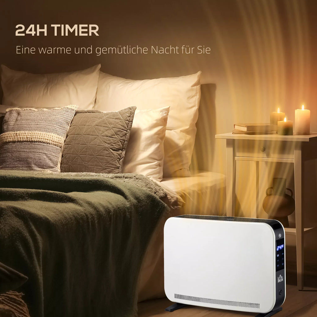 Elektrinis 2000W ventiliatorinis šildytuvas su 3 šildymo režimais, LED ekranu, 24 valandų laikmačiu ir reguliuojama temperatūra, skirtas 18 m² plotui.
