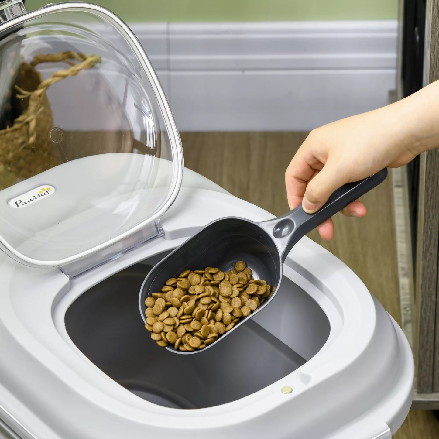 Sulankstomas sauso maisto laikiklis, iki 25 kg, su priedais, 44x32x37cm, Pilkas