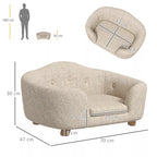 Gyvūnų sofos matmenų schema: 70 cm plotis, 47 cm gylis, 30 cm aukštis