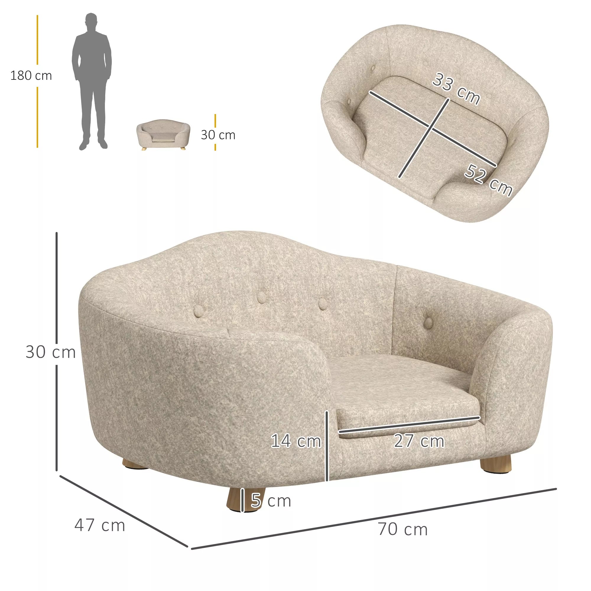 Naminių gyvūnų sofa Šunų kilimėlis Šunų lova Šunų sofa Šunų sofos Katės sofa su pagalvėmis Nugaros kišenė Pliušas Putų polistiras Pušies mediena Kreminė balta 70 x 47 x 30 cm