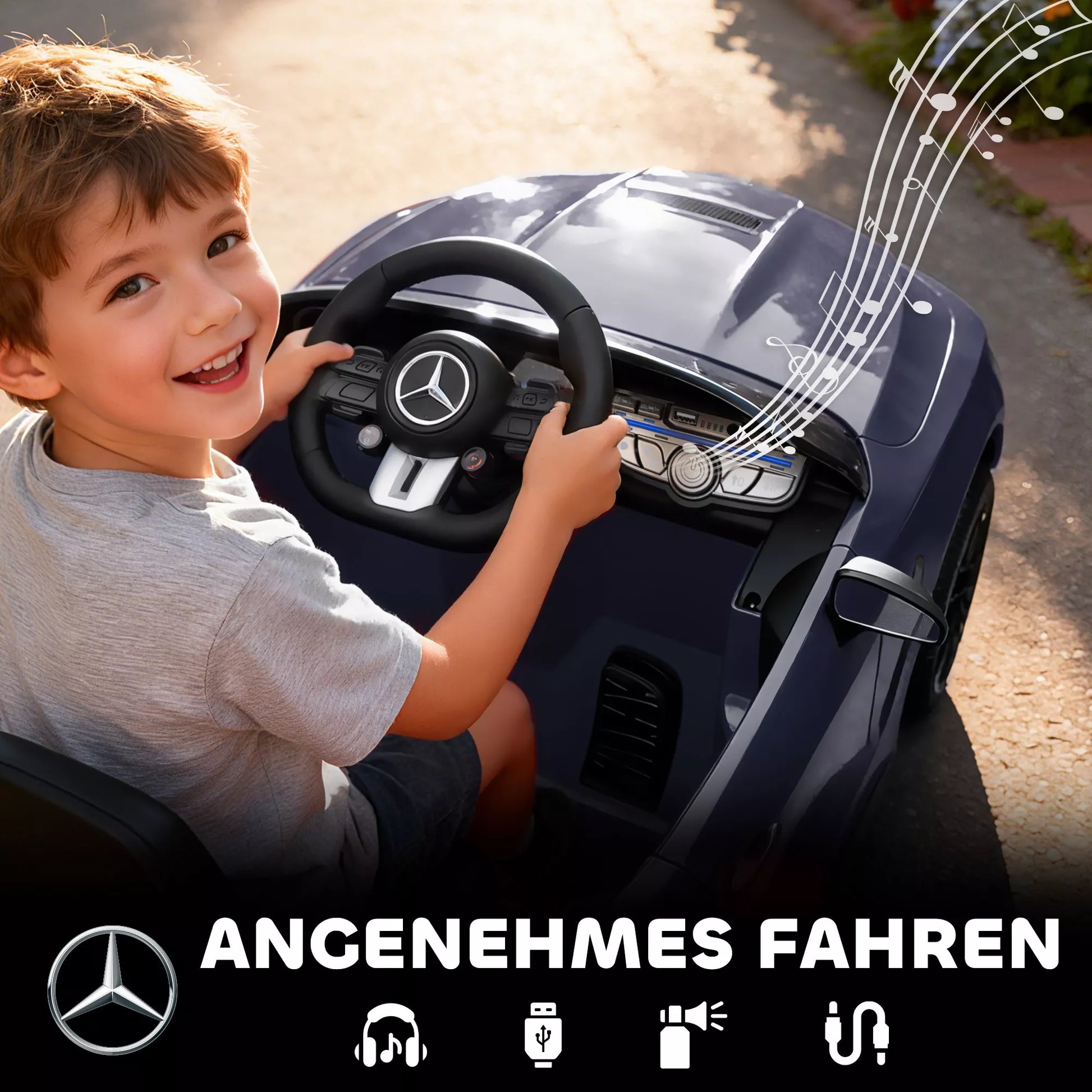 Vaikų elektrinis automobilis, „Mercedes“ dizainas, 12 V varikliai, nuotolinio valdymo pultas, LED žibintai, muzika, skirtas 3–6 metų vaikams, pilkos spalvos