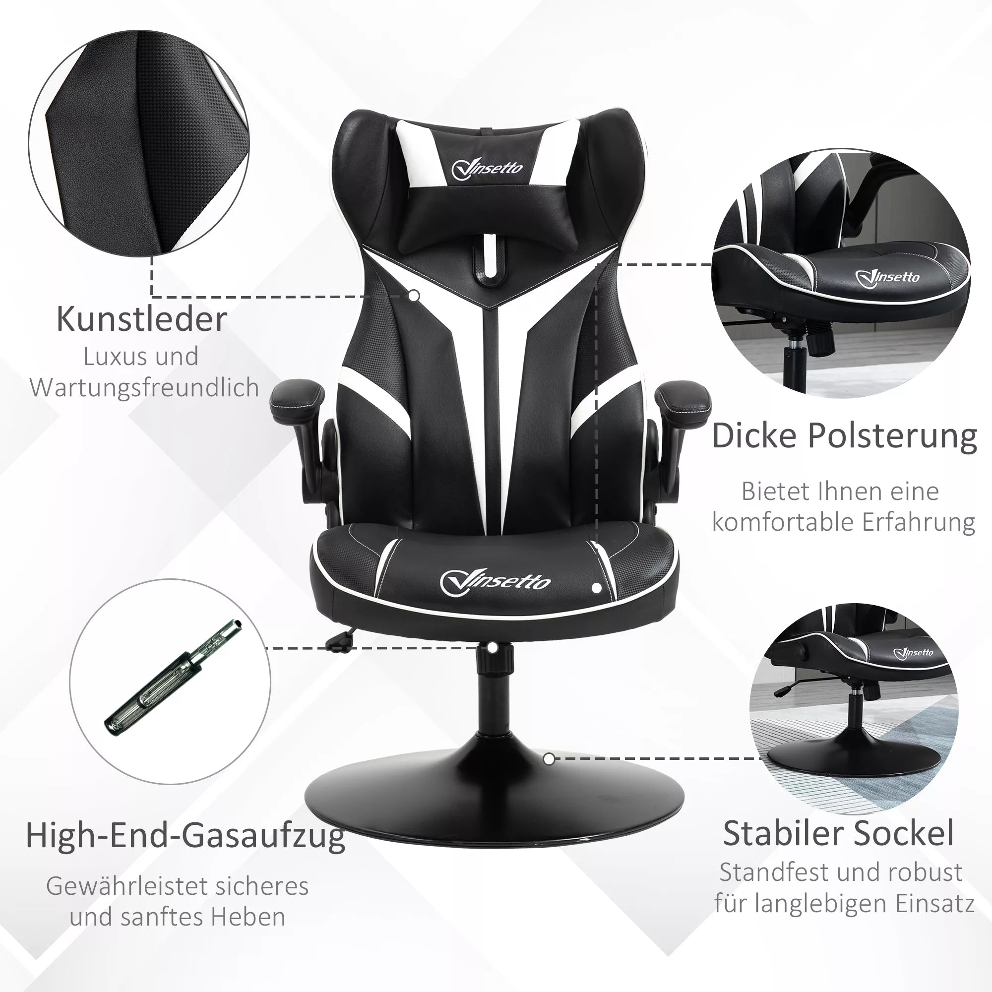 Žaidimų kėdė Ergonomiška žaidimų kėdė su galvos atrama ir reguliuojamu aukščiu Žaidimų kėdė Biuro kėdė su sūpynės funkcija Juoda + balta
